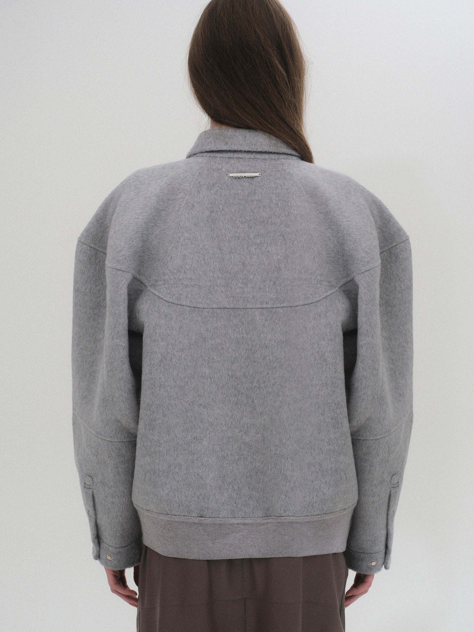 Puff Sleeve Wool Jacket, Light Grey