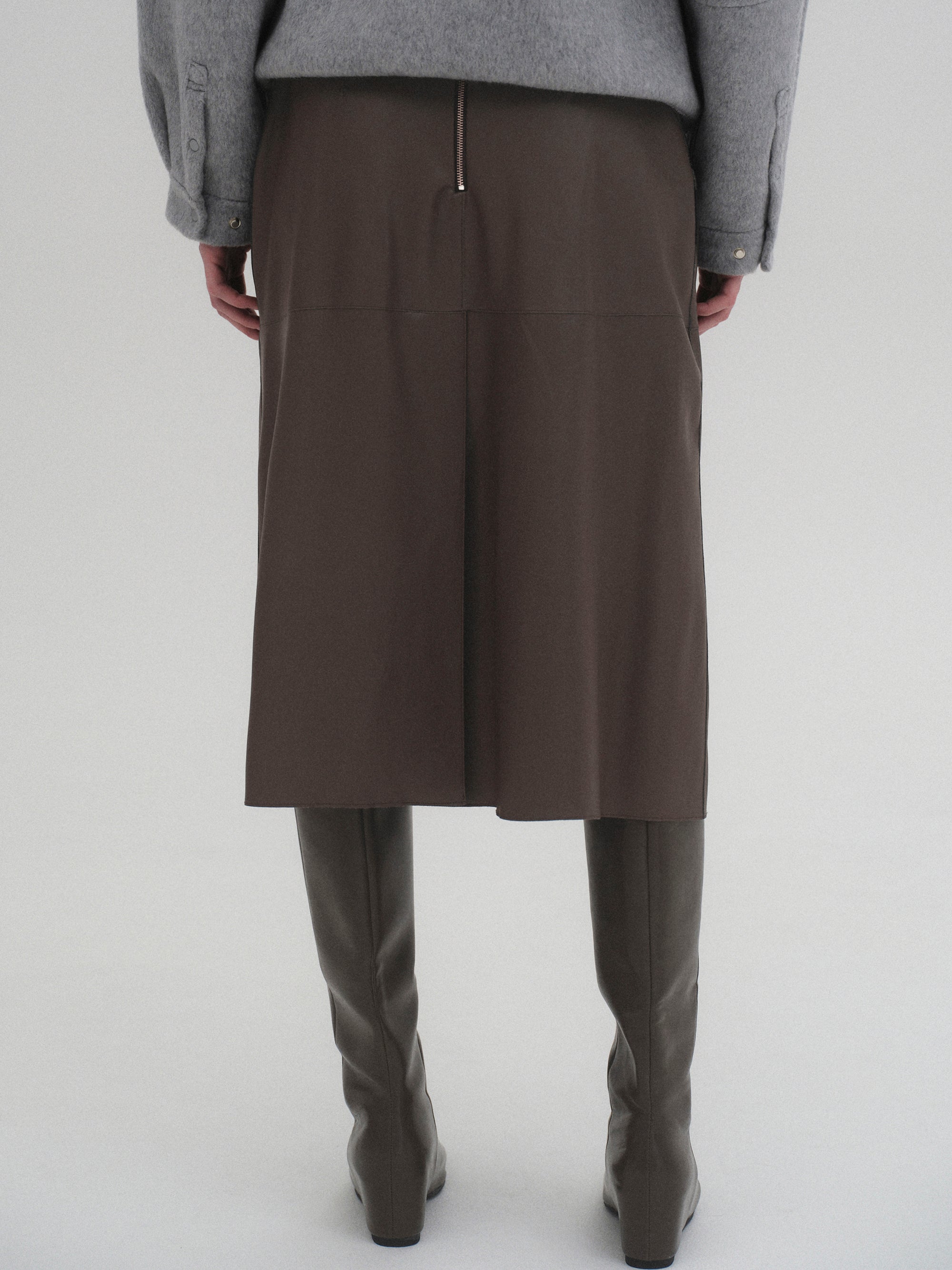 Paneled Faux Leather Skirt, Brown