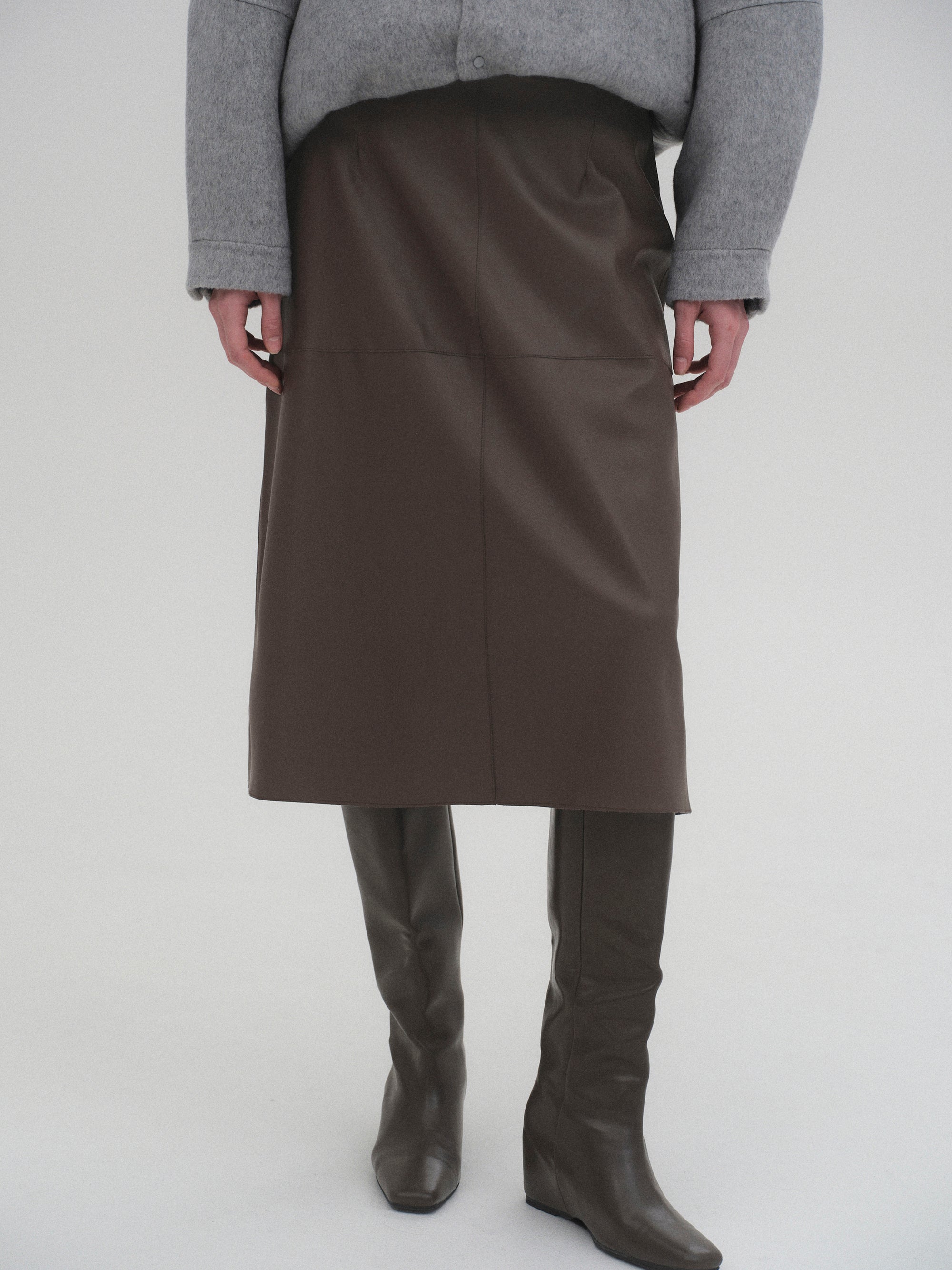 Paneled Faux Leather Skirt, Brown