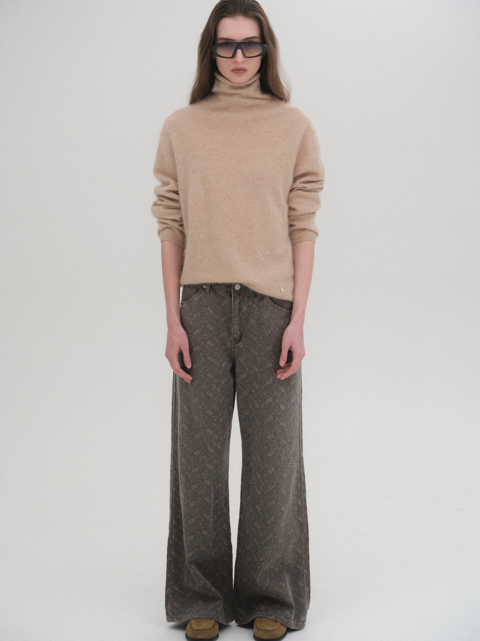 Wool-Cashmere Turtleneck Knit, Camel