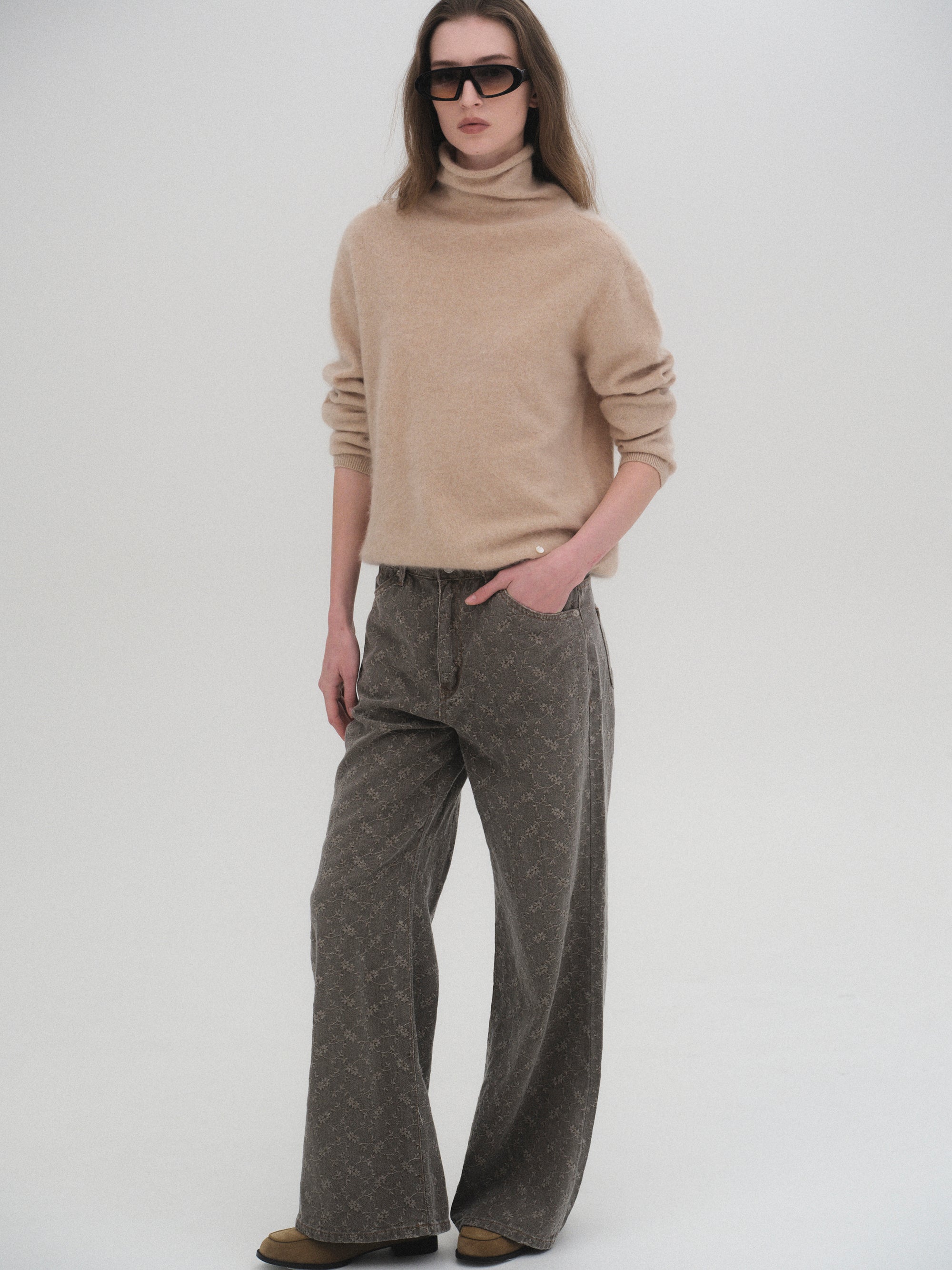 Jacquard Washed Jeans, Grey