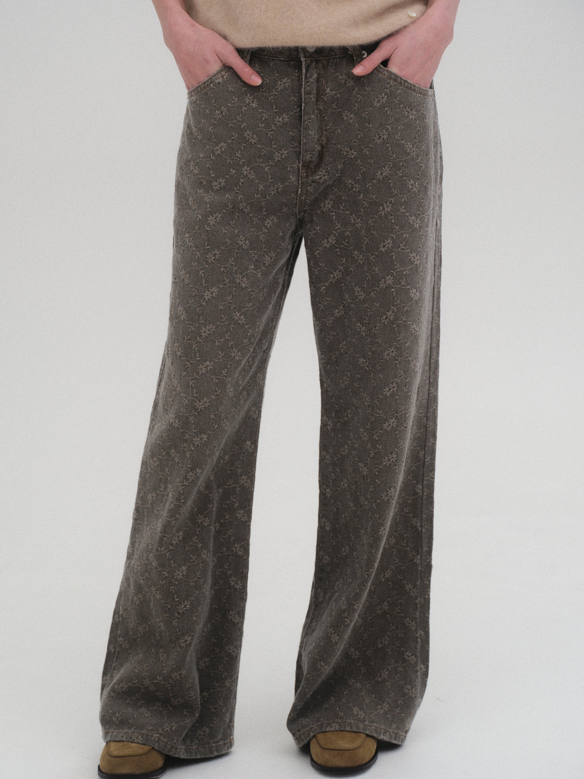 Jacquard Washed Jeans, Grey