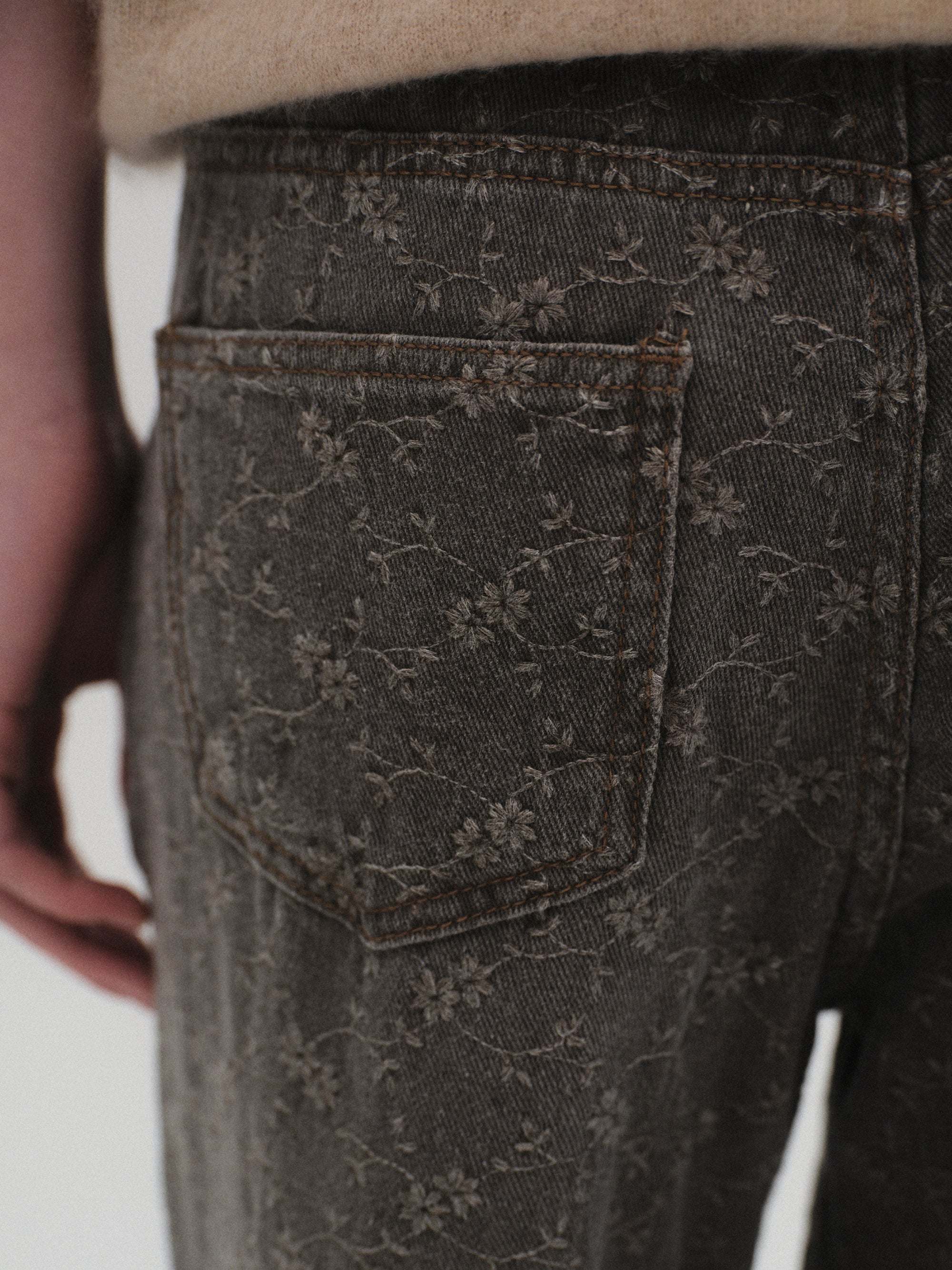 Jacquard Washed Jeans, Grey