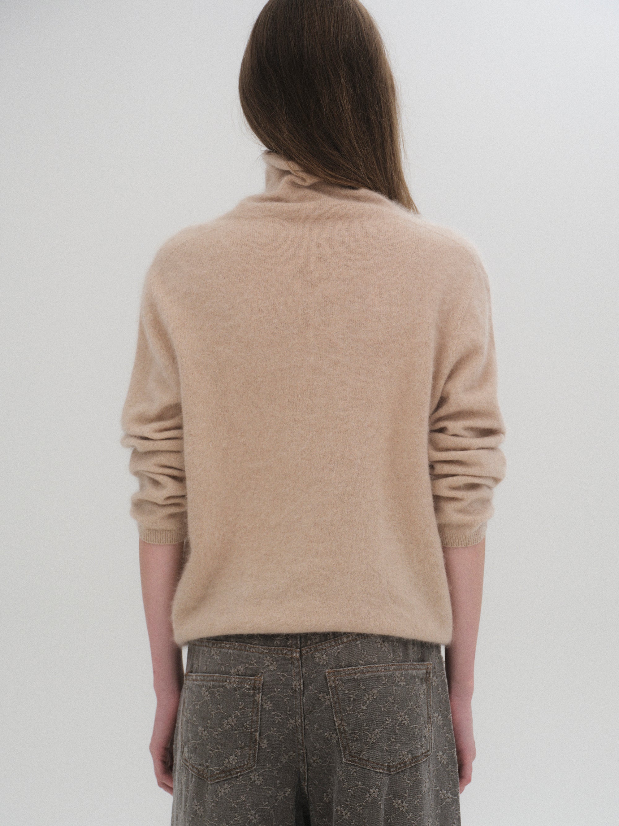 Wool-Cashmere Turtleneck Knit, Camel