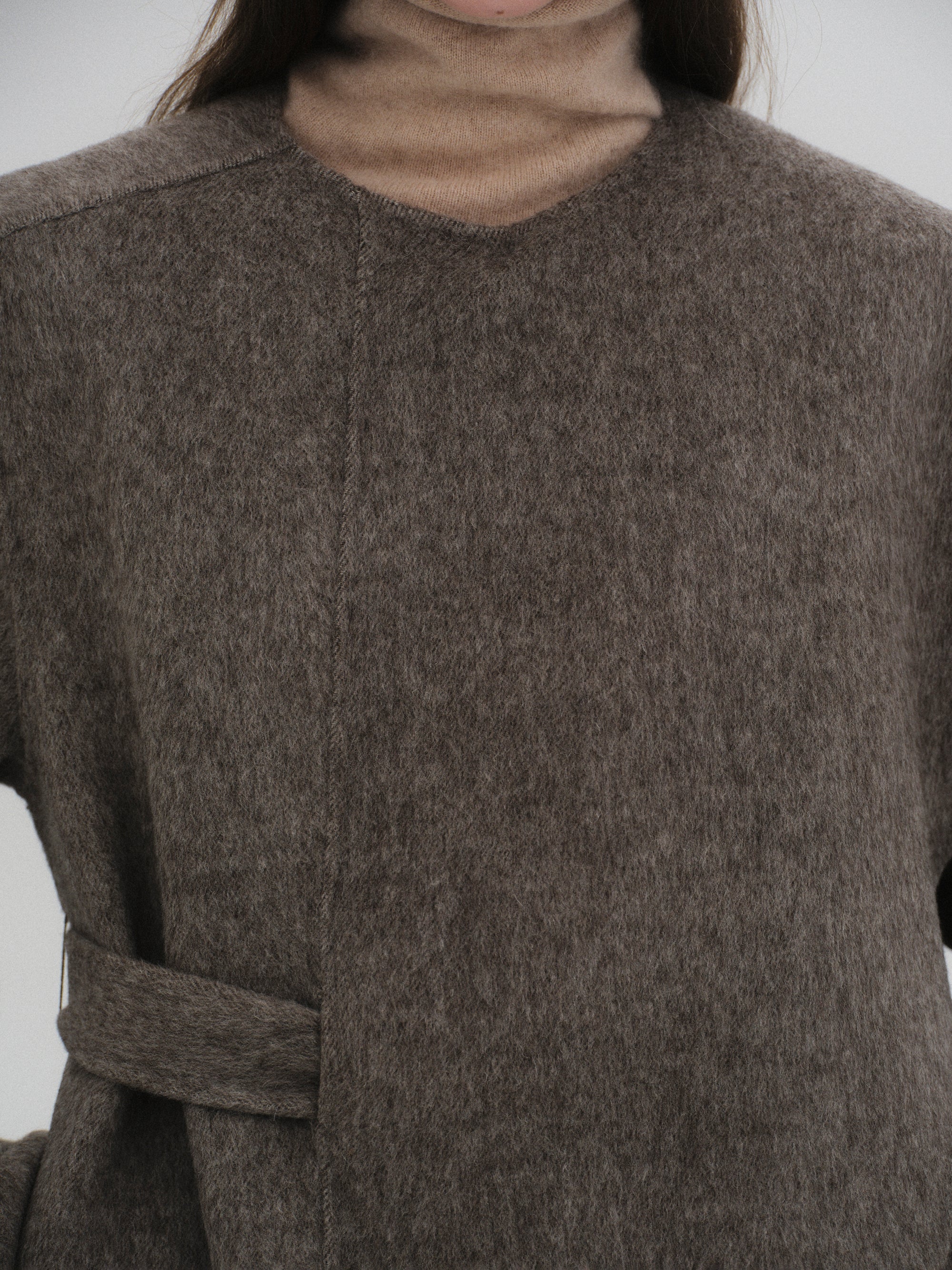 100% Wool Shawl Half Coat, Brown