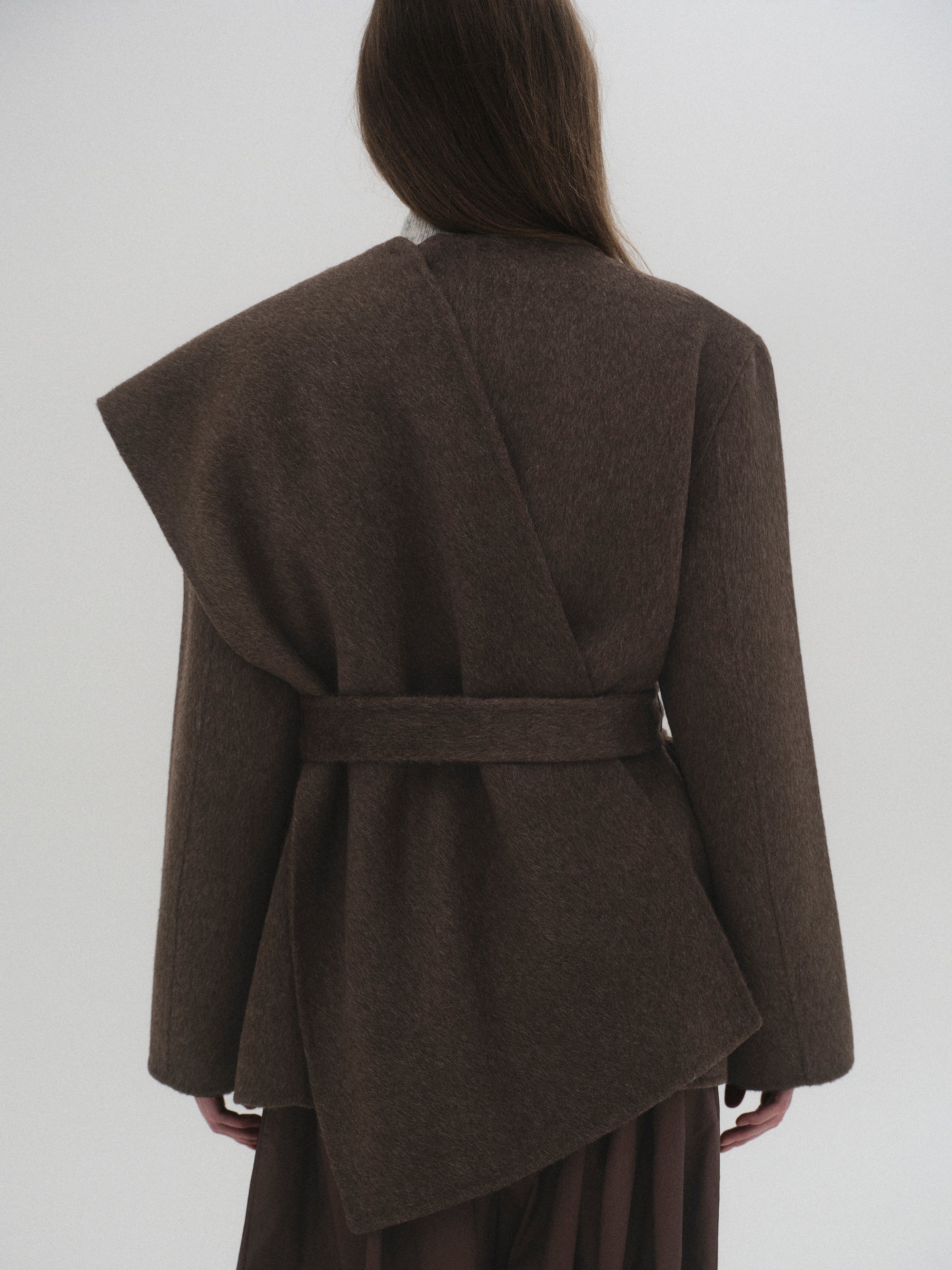 100% Wool Shawl Half Coat, Chocolate