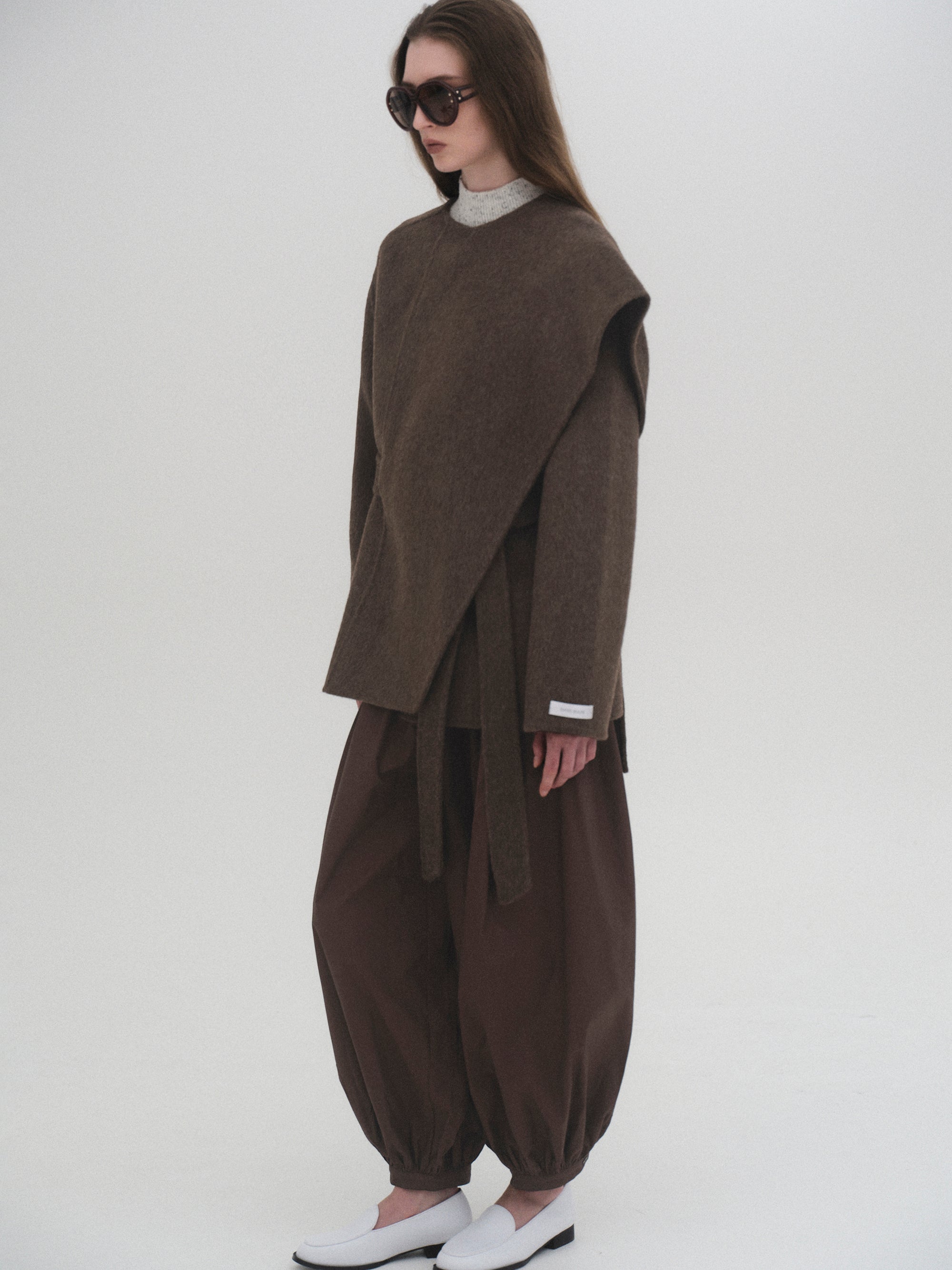 100% Wool Shawl Half Coat, Chocolate