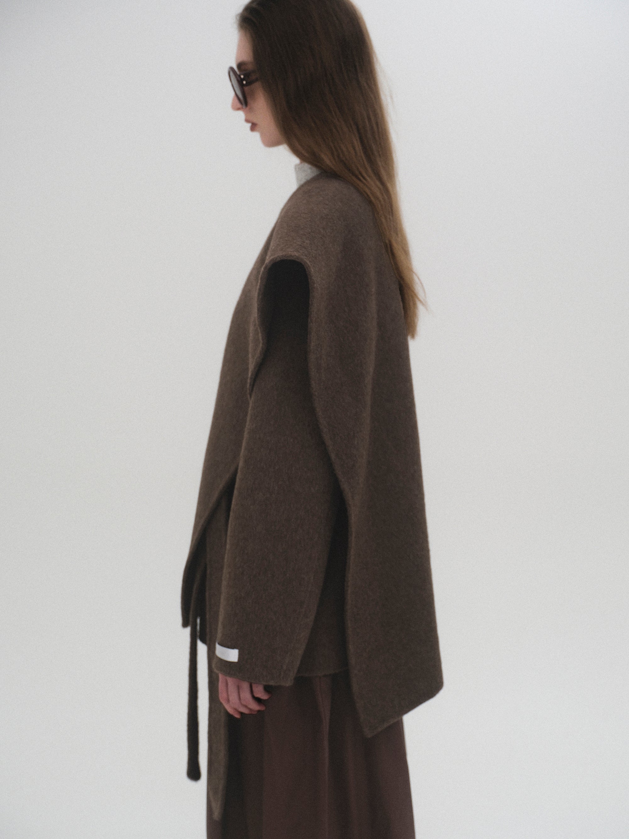 100% Wool Shawl Half Coat, Chocolate
