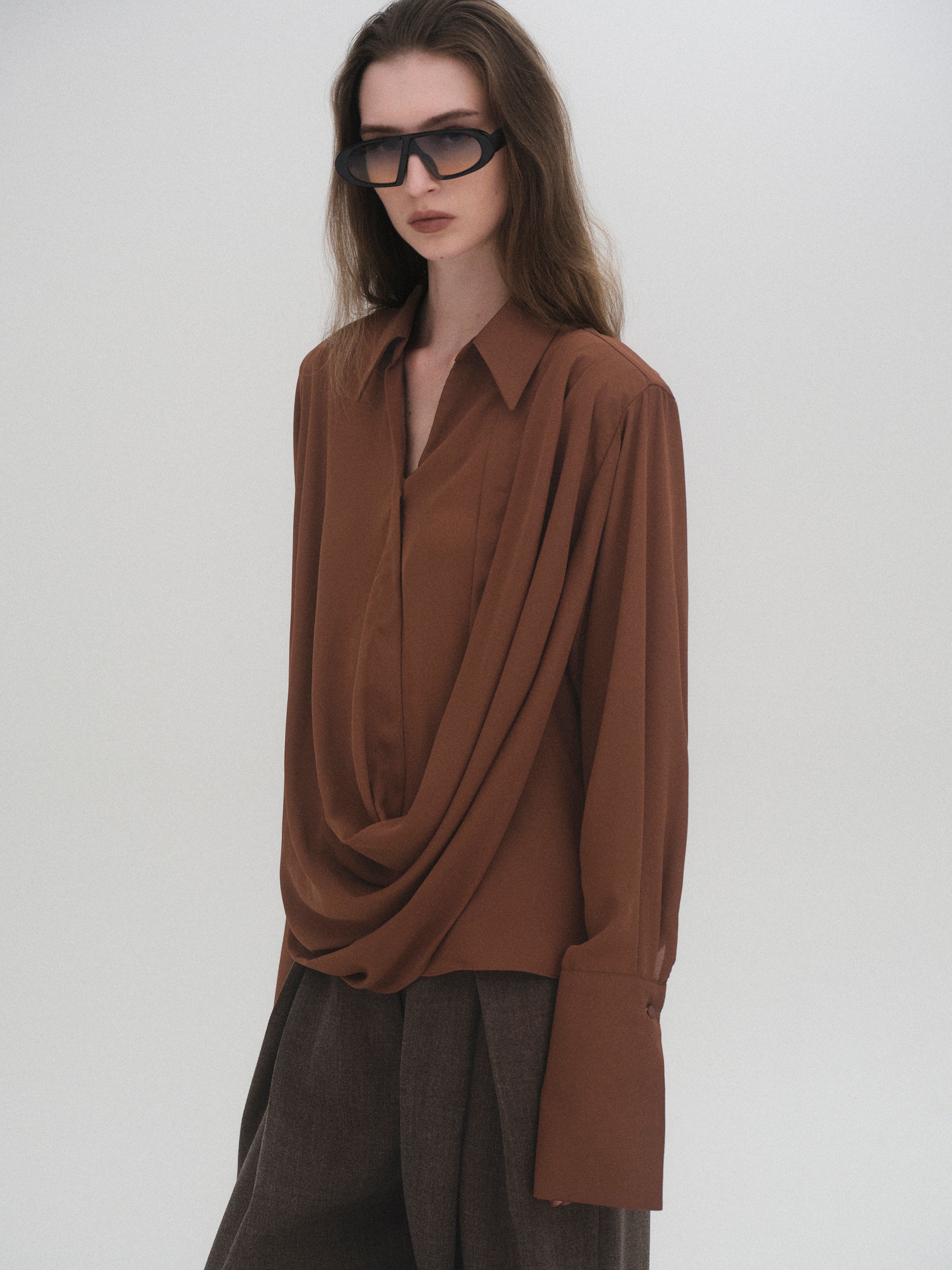 Draped Shirt, Brown