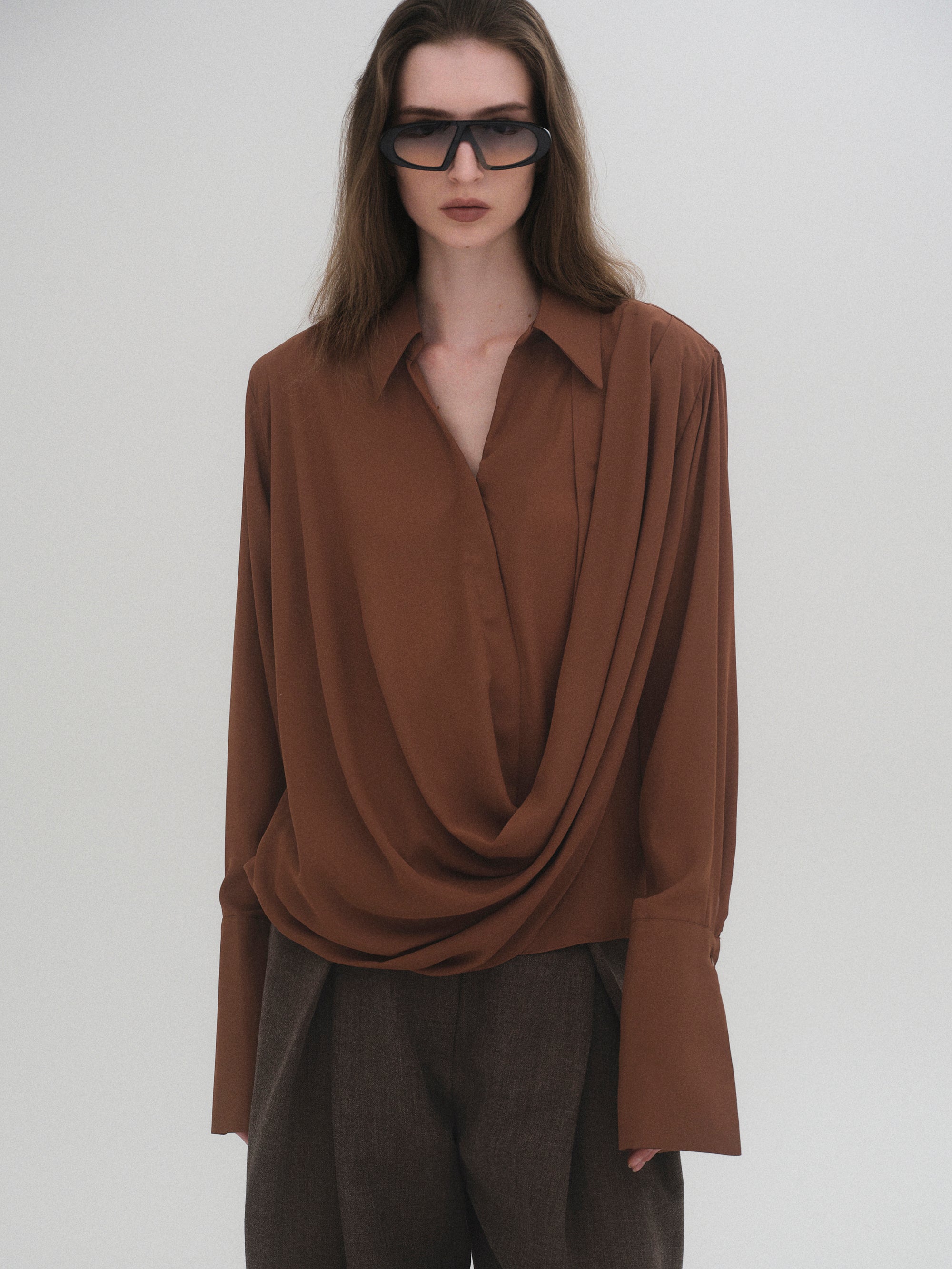 Draped Shirt, Brown