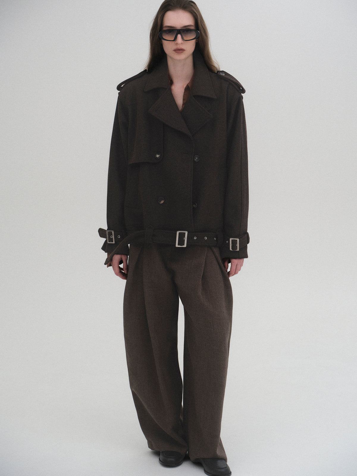 Enso Short Trench Wool Coat, Brown