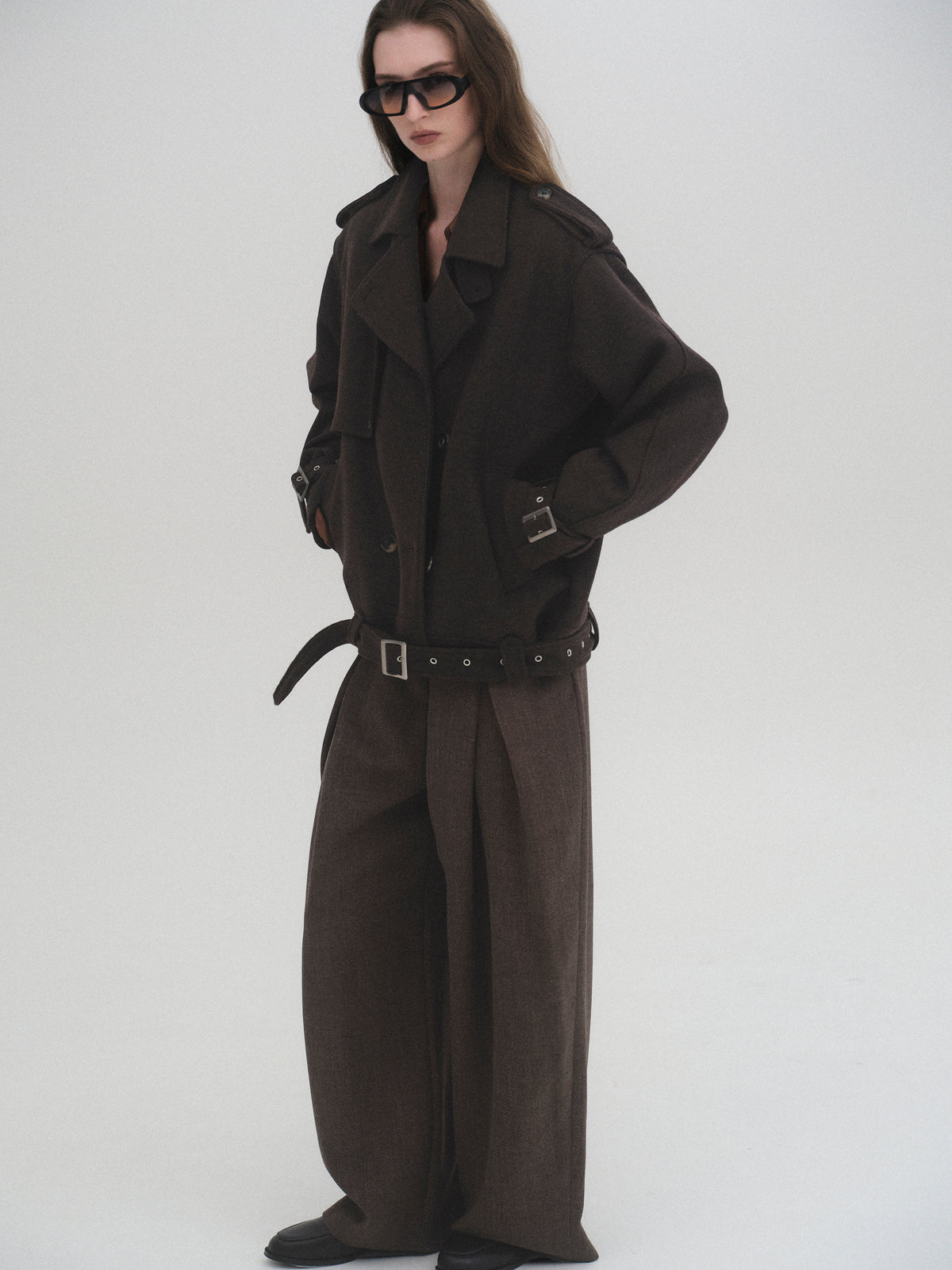Enso Short Trench Wool Coat, Brown