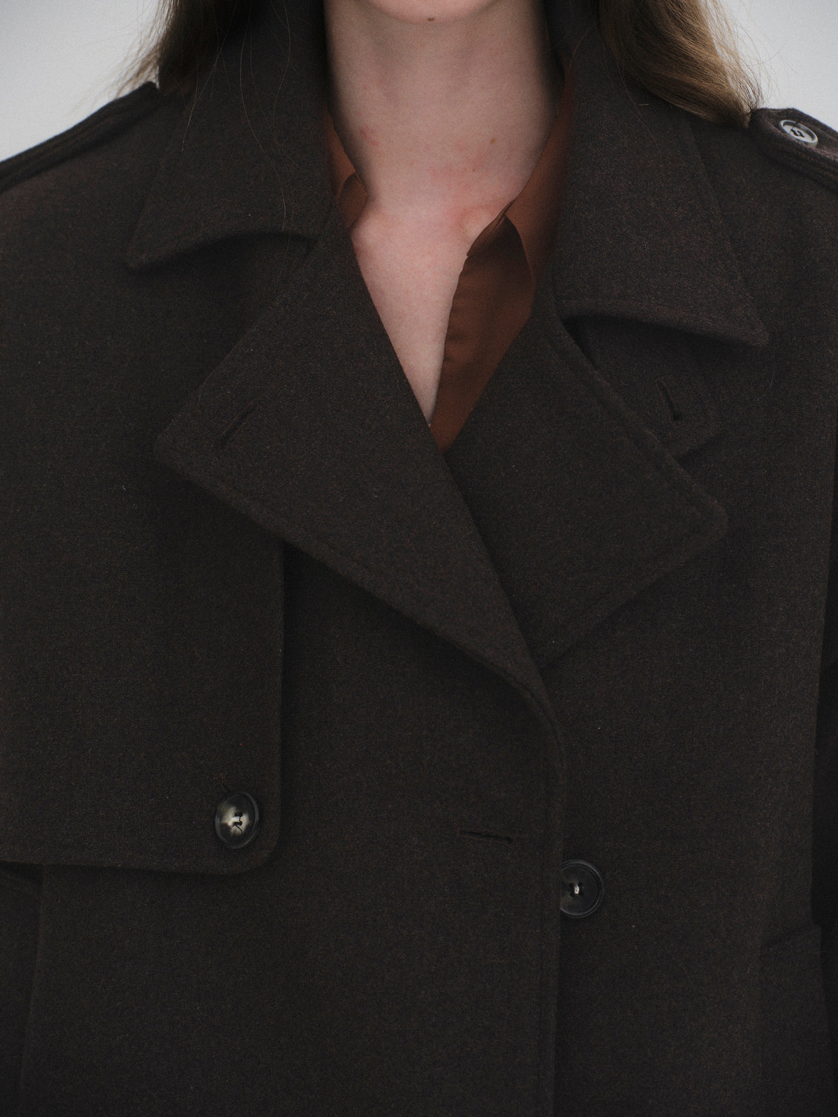 Enso Short Trench Wool Coat, Brown