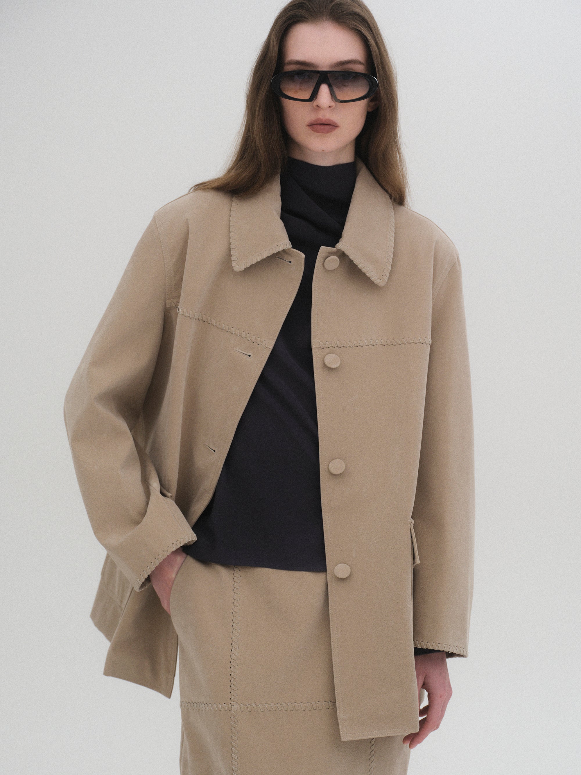 Suede Effect Single Jacket, Nude