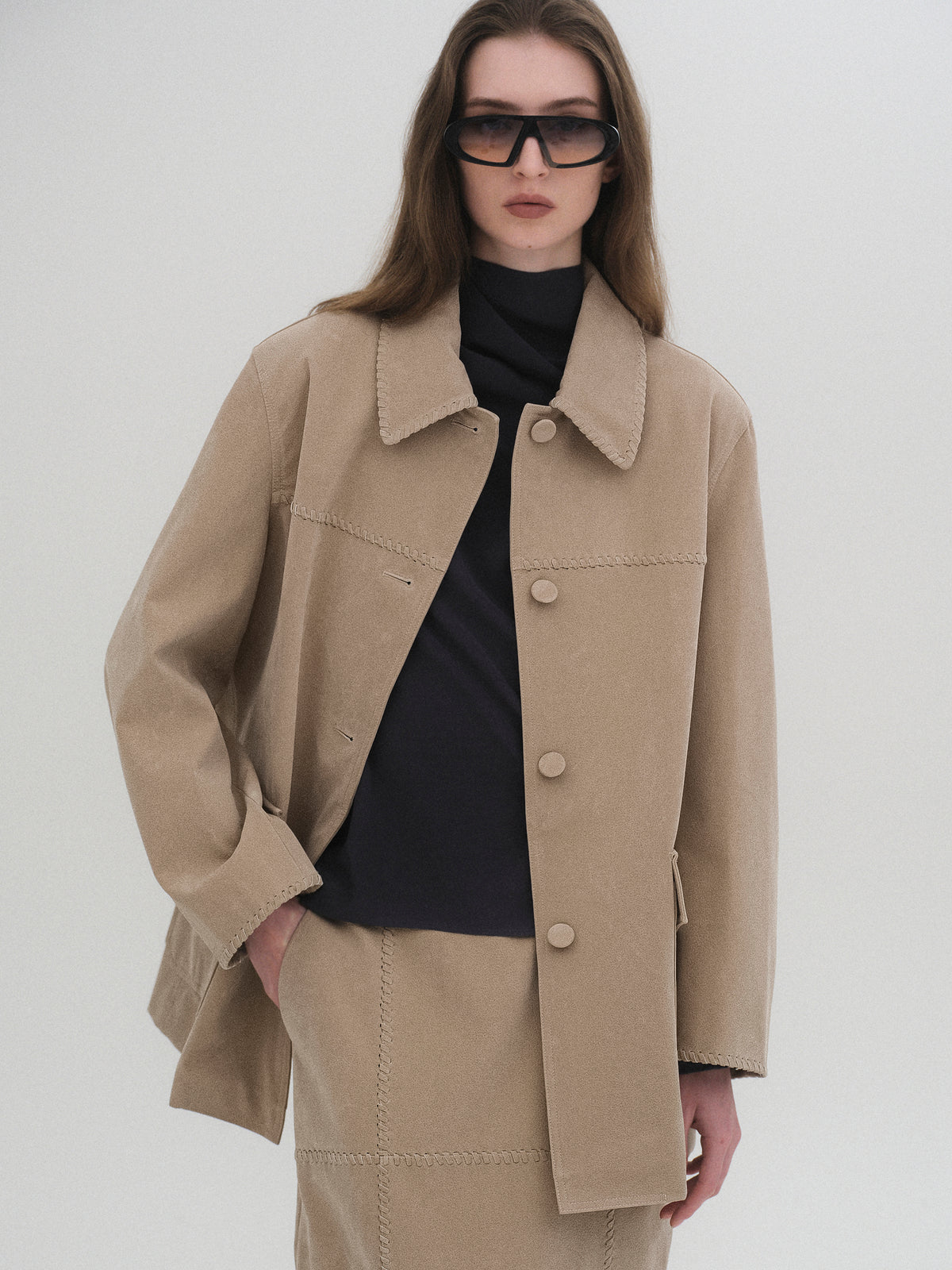 Idaho Suede Effect Jacket, Beige