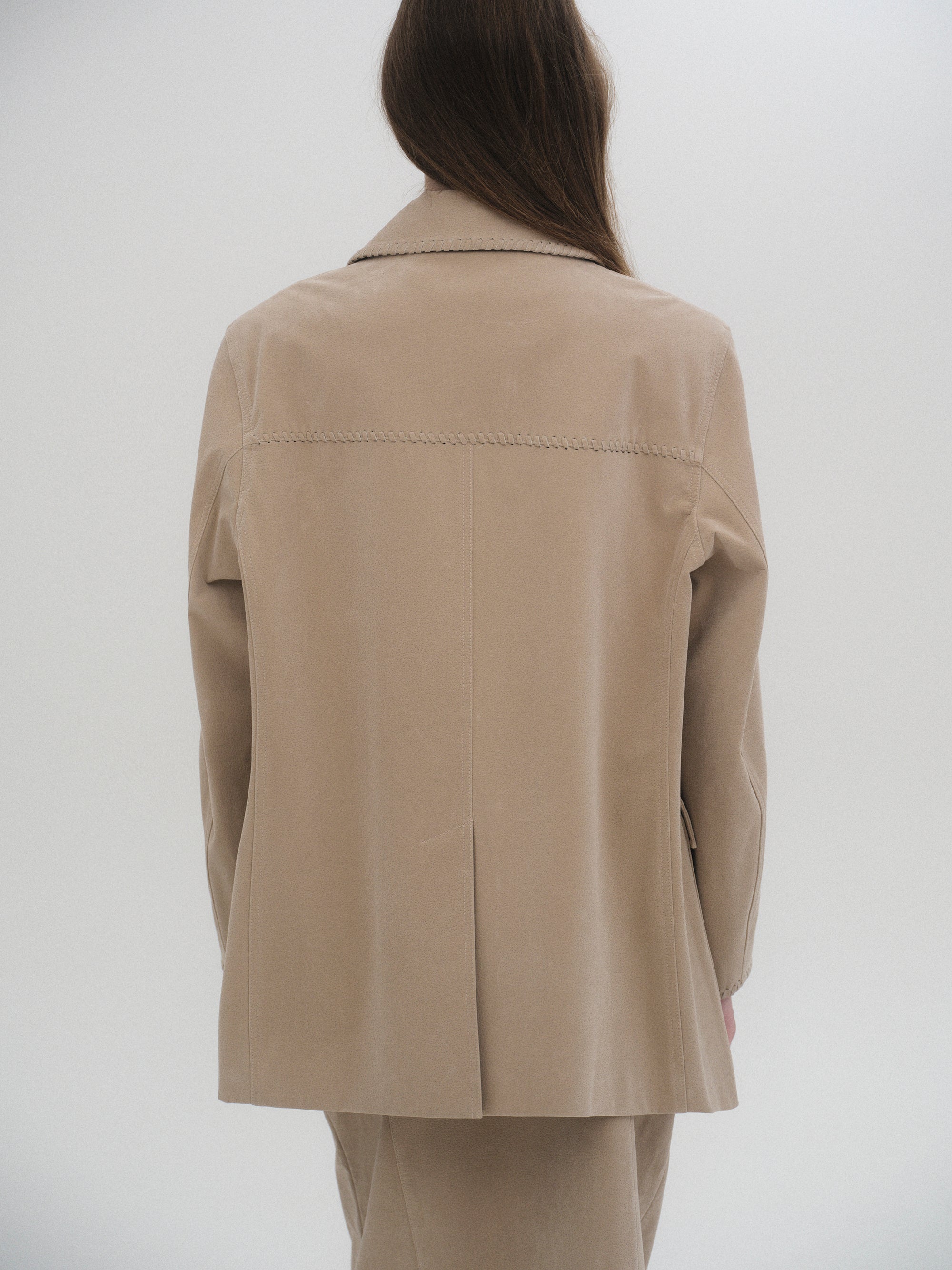Suede Effect Single Jacket, Nude