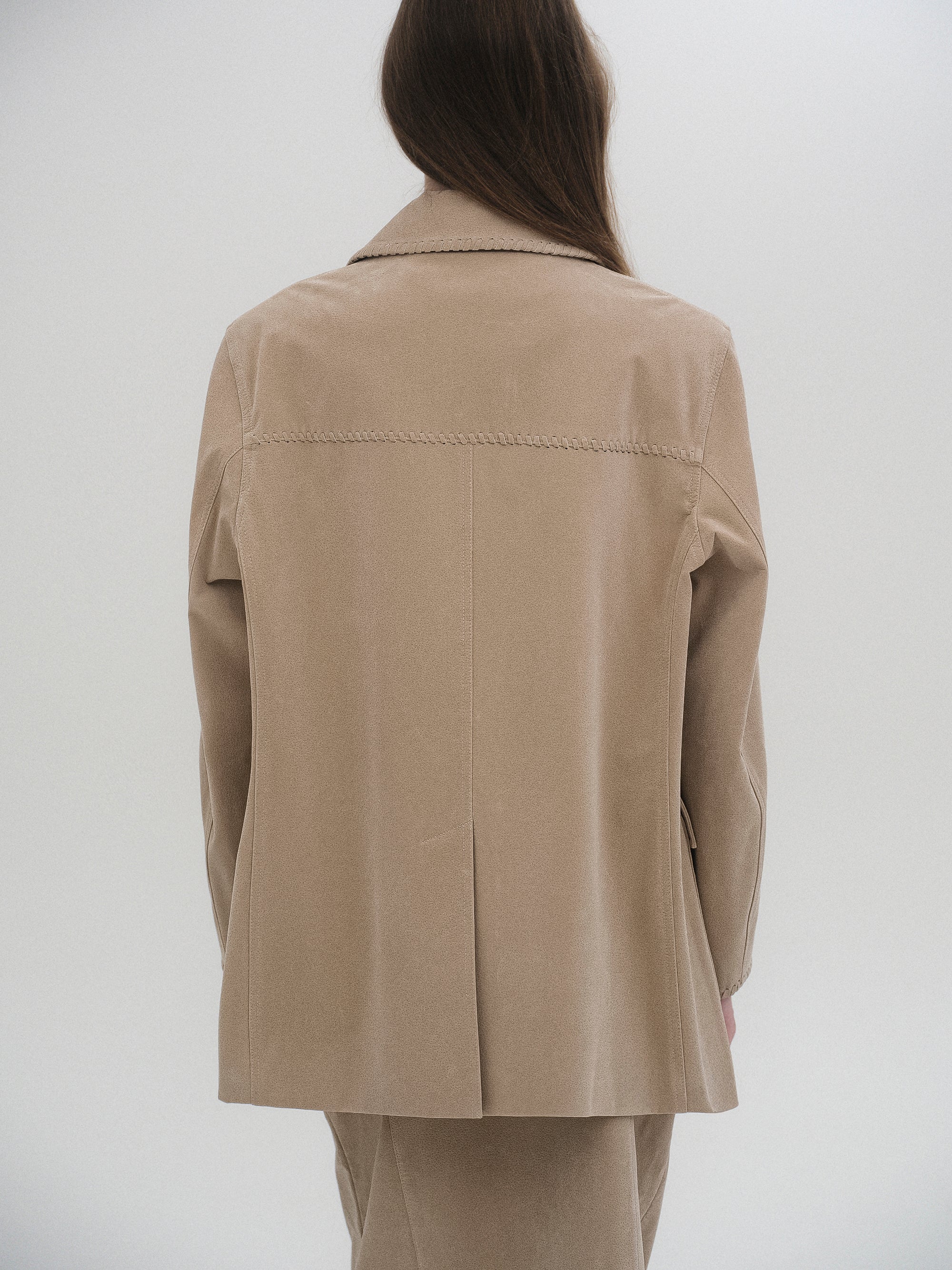 Suede Effect Single Jacket, Nude