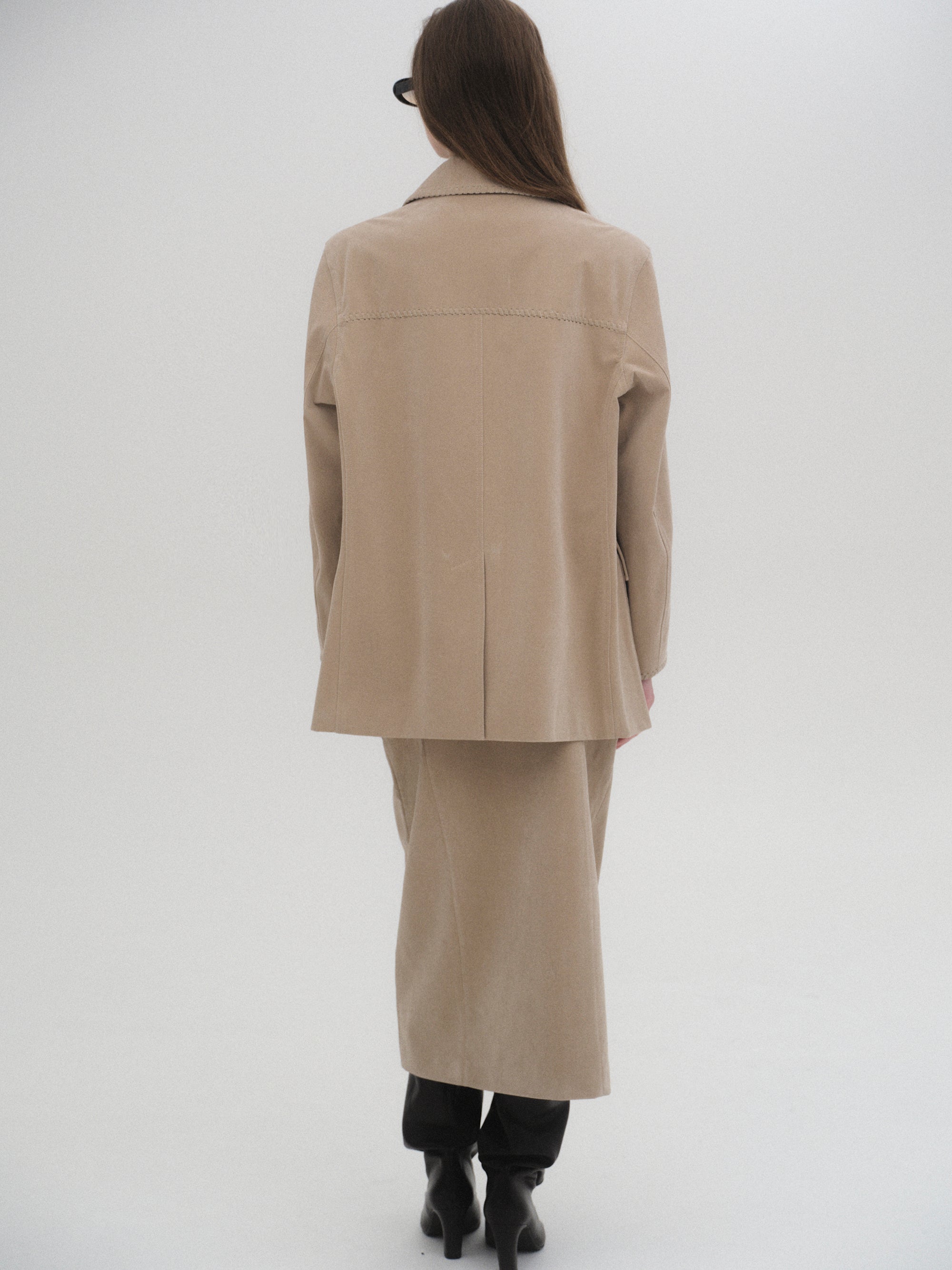 Suede Effect Single Jacket, Nude