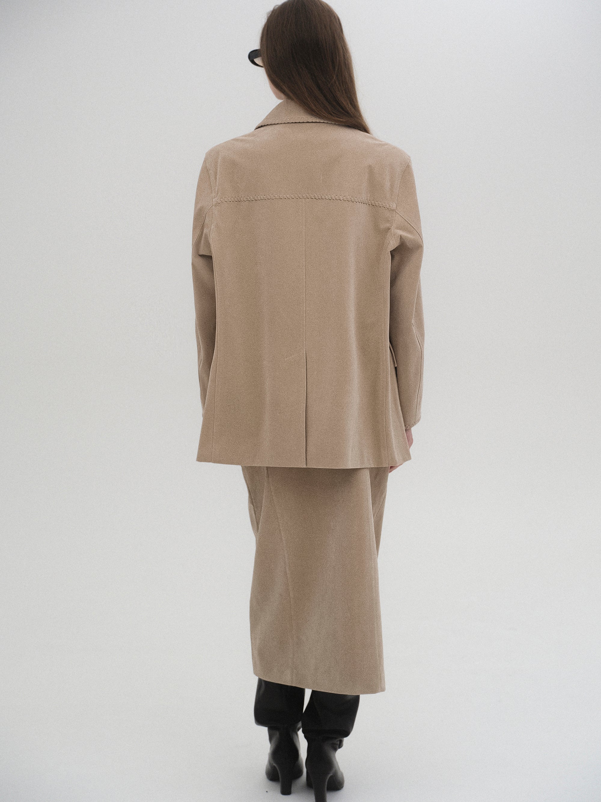 Suede Effect Single Jacket, Nude