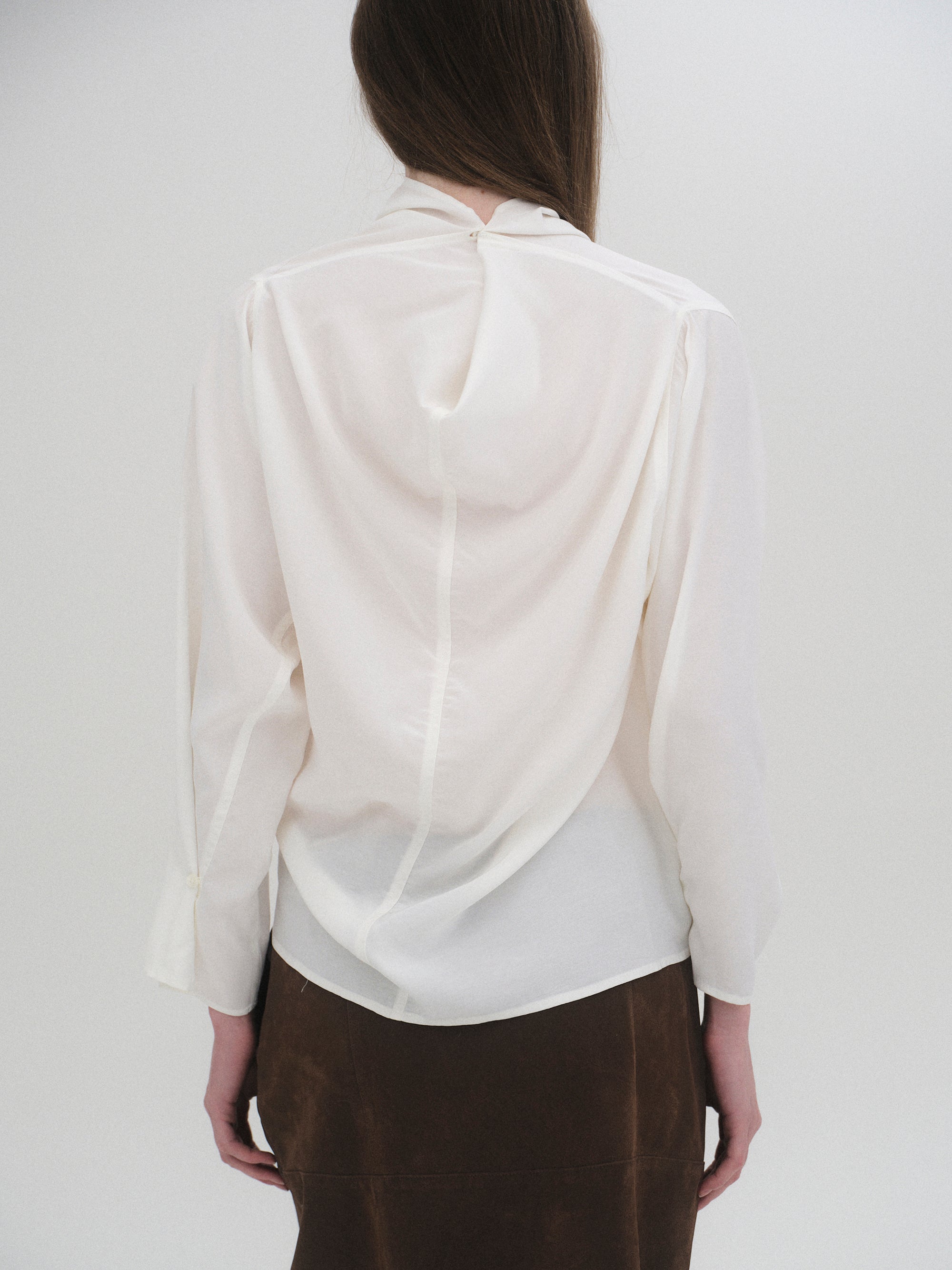 Cowl-Neck Drape Blouse, White