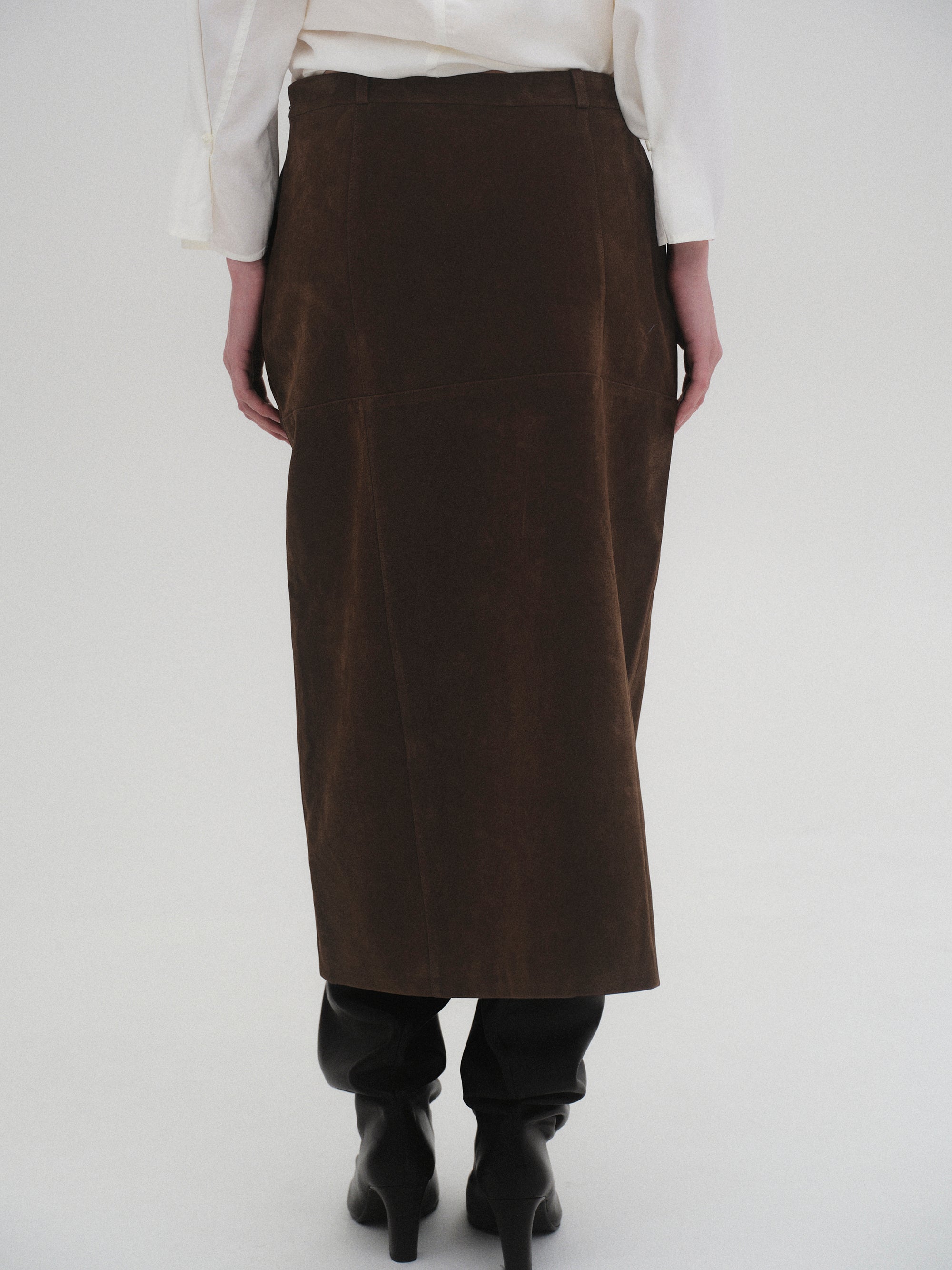 Suede Effect Midi Skirt, Brown