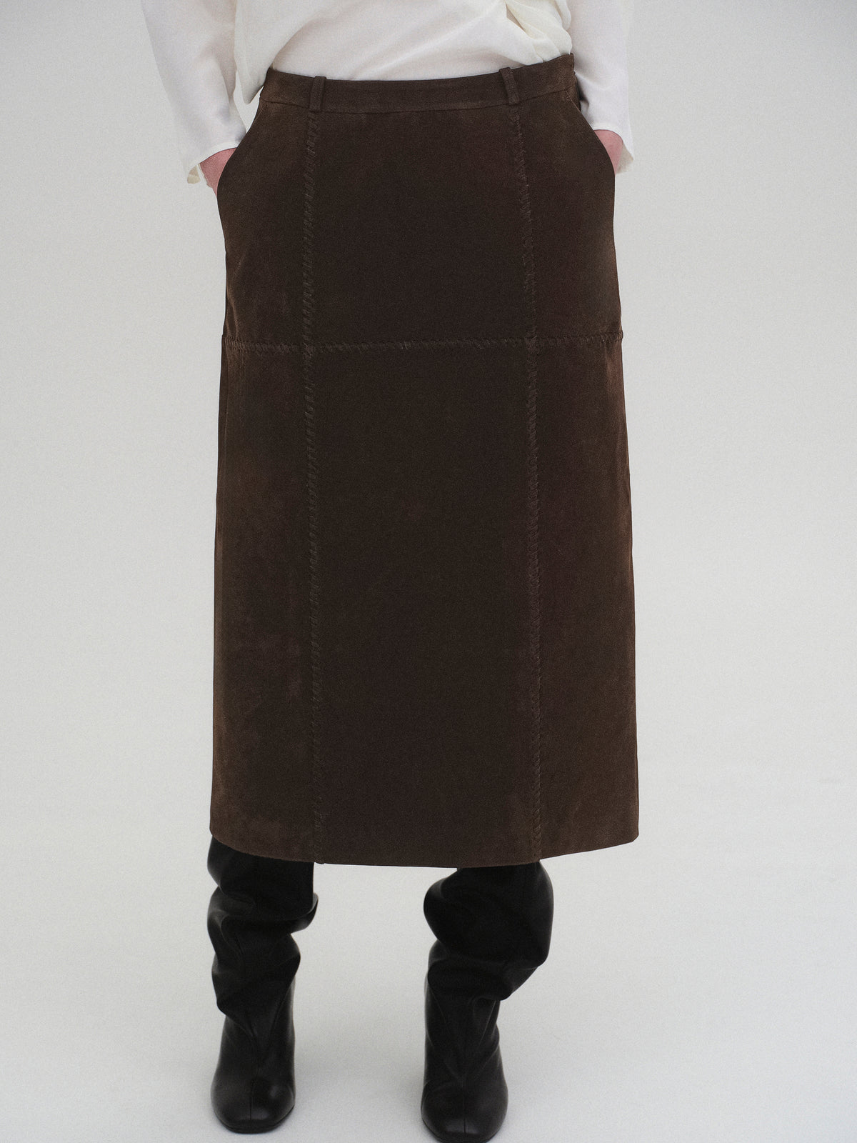 Idaho Suede Effect Midi Skirt, Brown