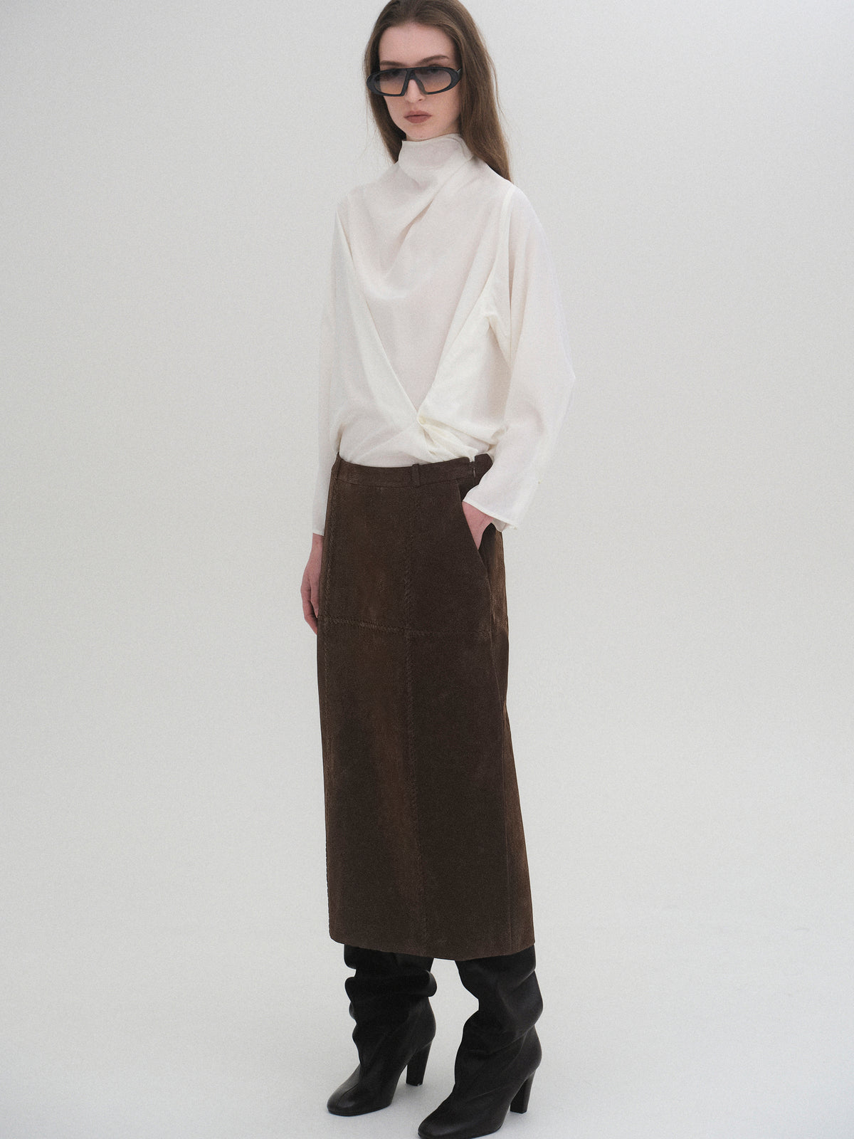 Idaho Suede Effect Midi Skirt, Brown
