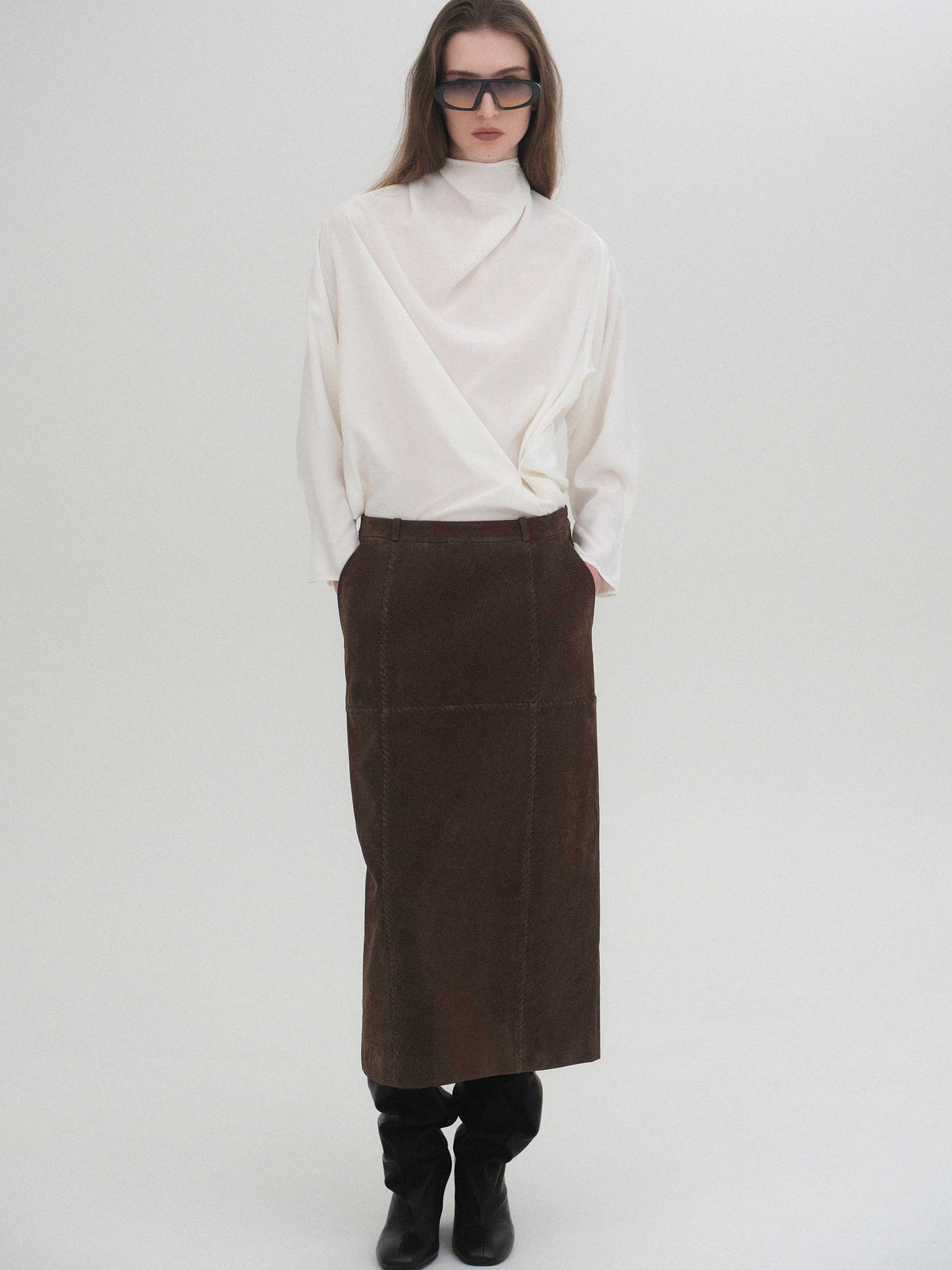 Idaho Suede Effect Midi Skirt, Brown