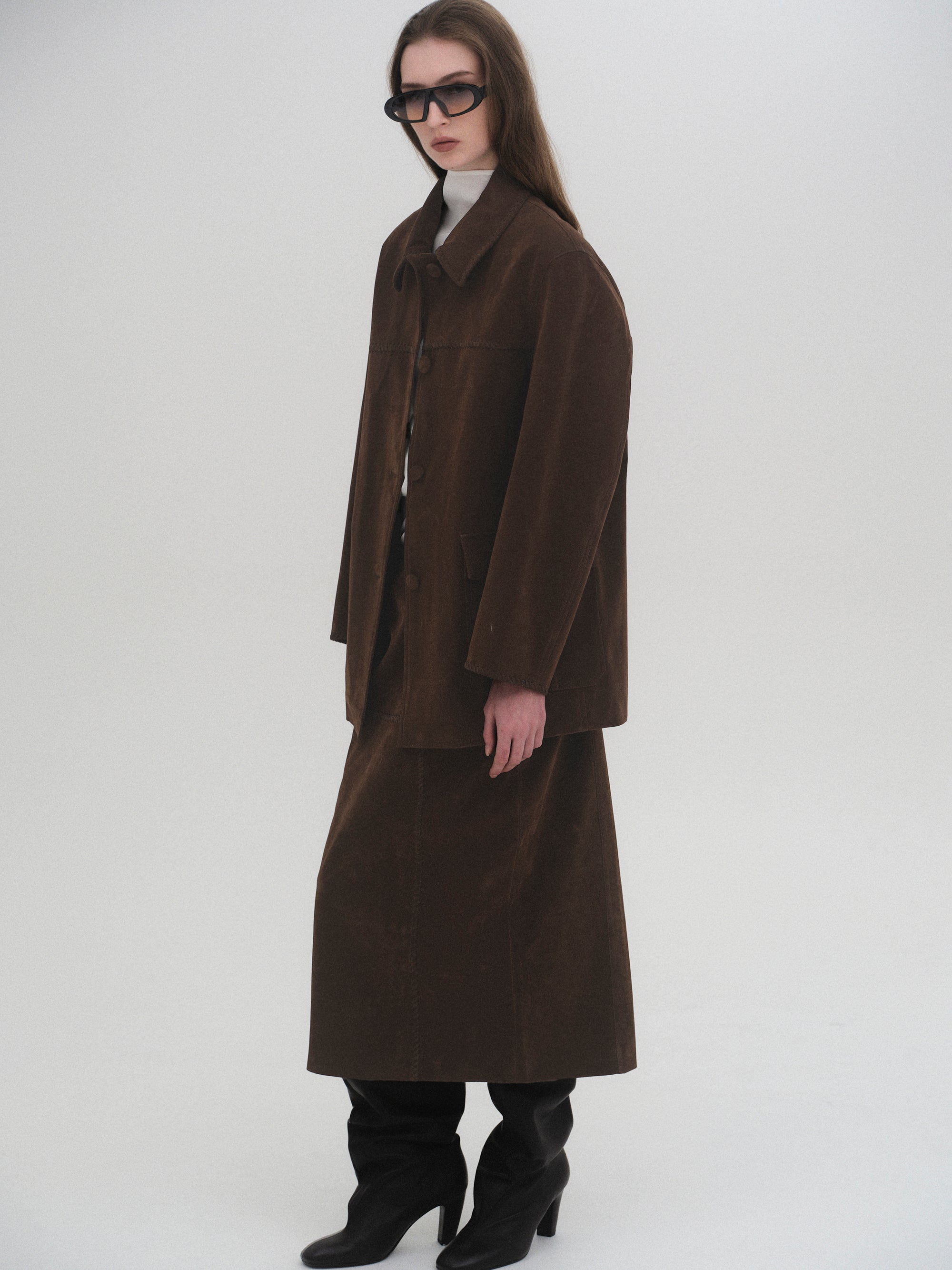 Suede Effect Single Jacket, Brown