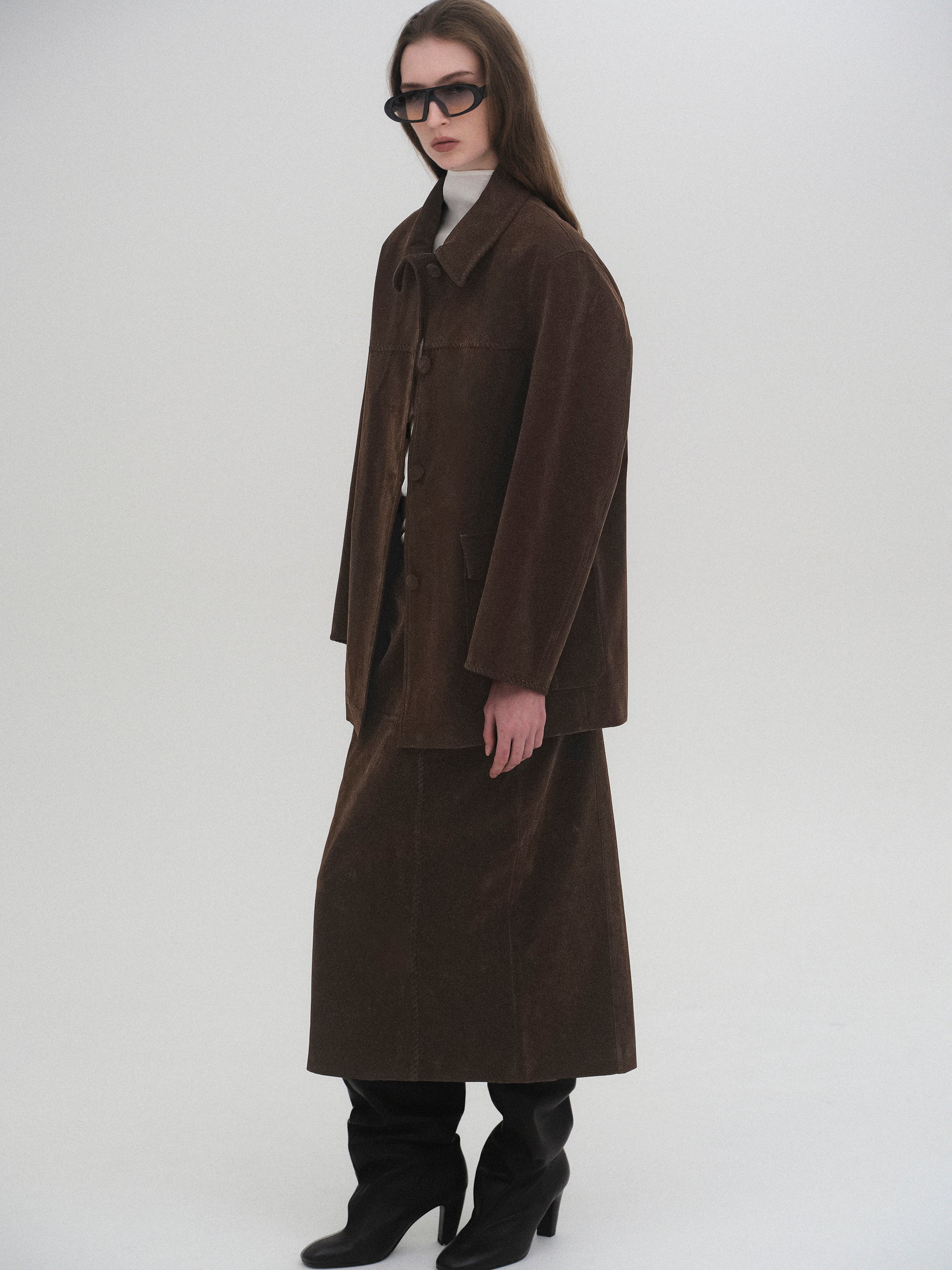 Suede Effect Single Jacket, Brown