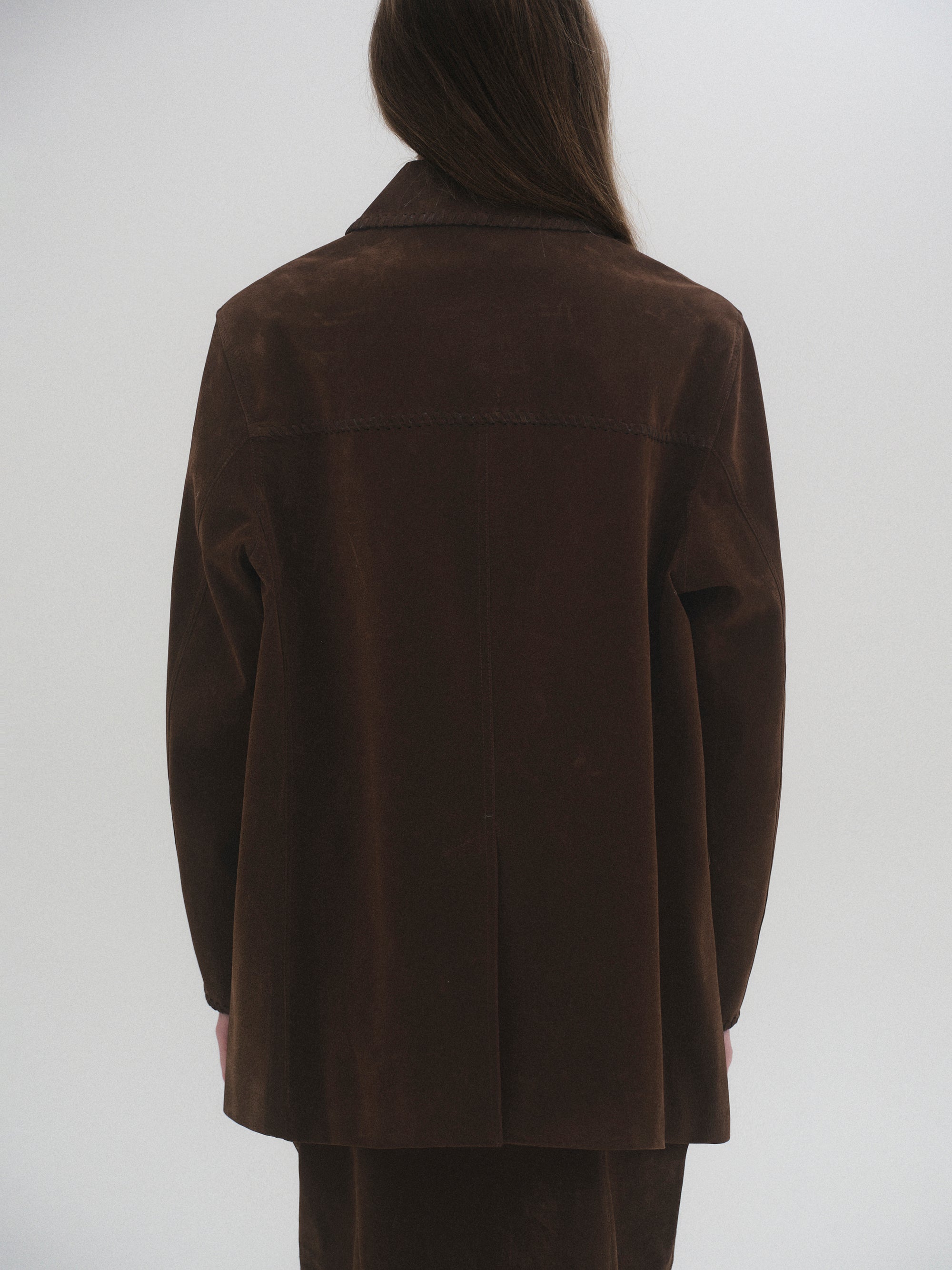 Suede Effect Single Jacket, Brown
