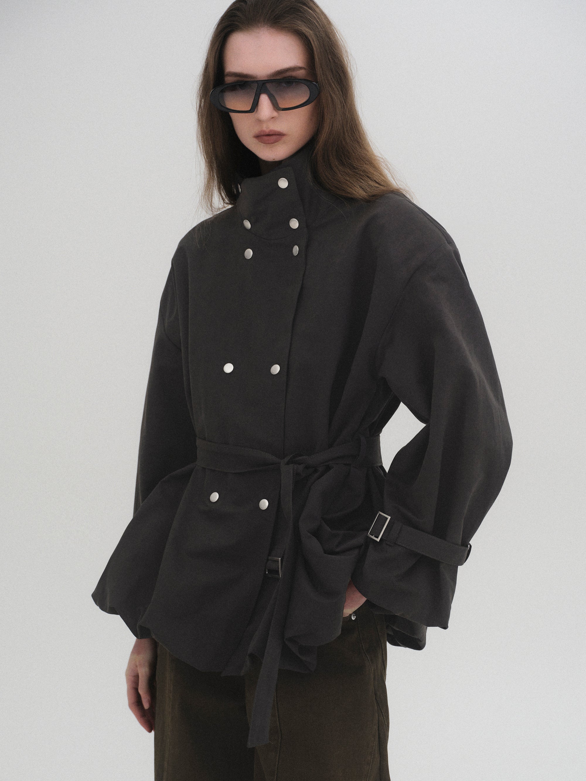 Balloon Short Trench Jacket, Charcoal