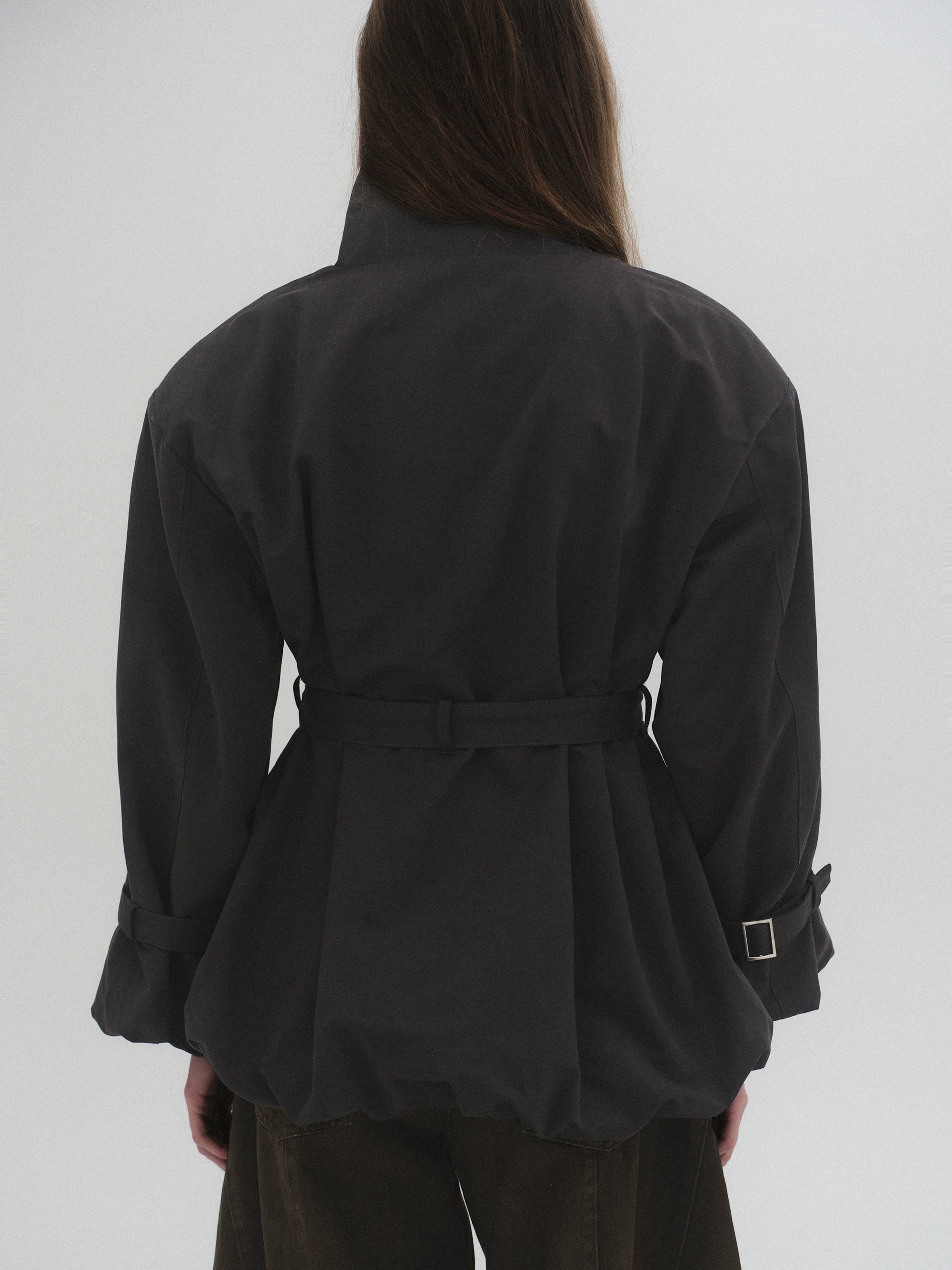 Balloon Short Trench Jacket, Charcoal