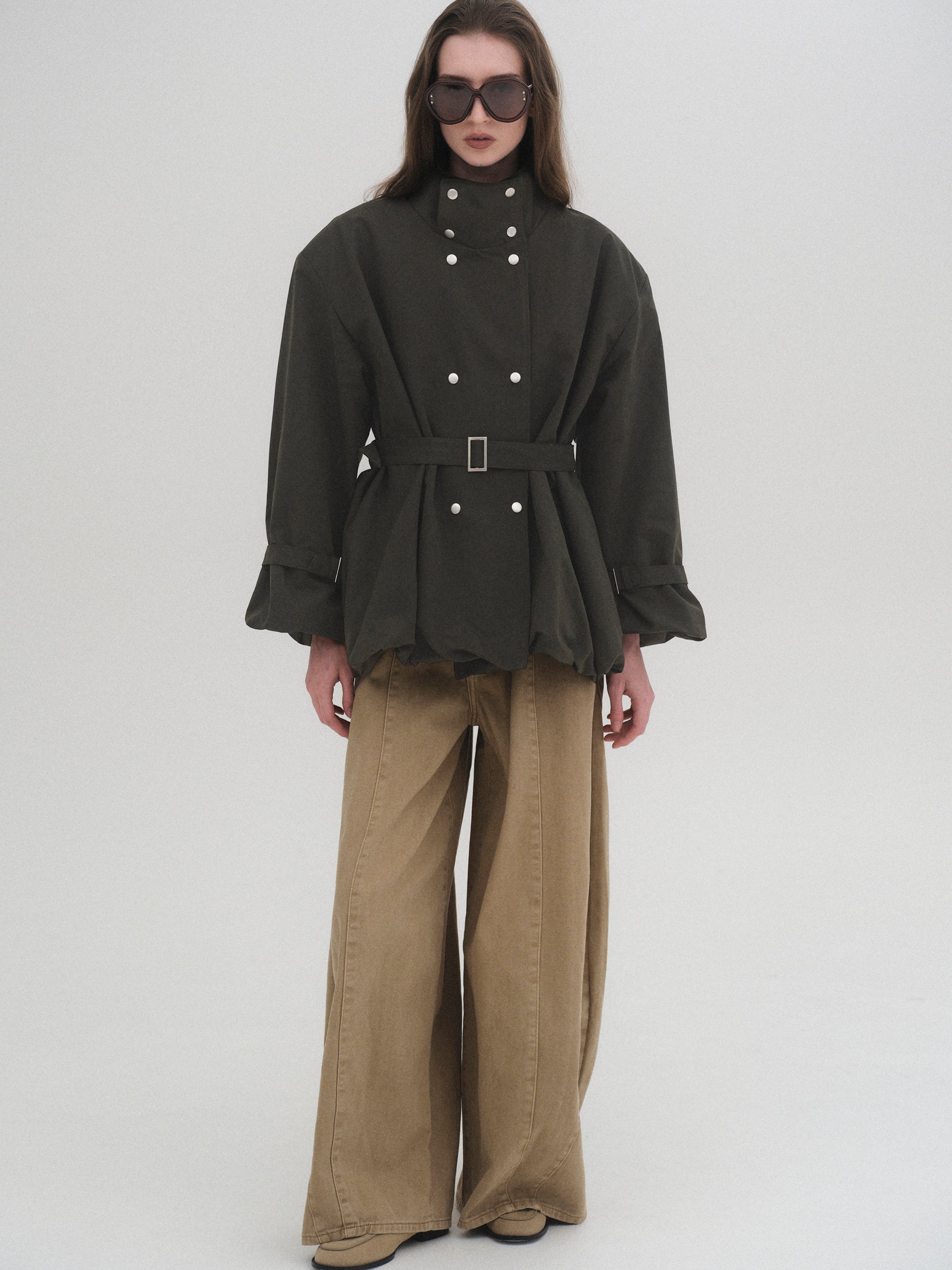 Balloon Short Trench Jacket, Olive