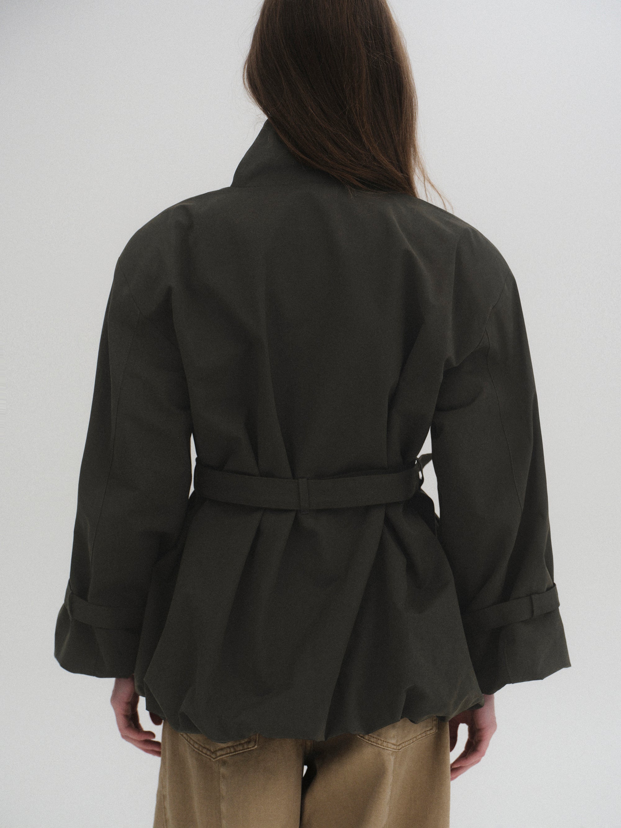 Balloon Short Trench Jacket, Olive