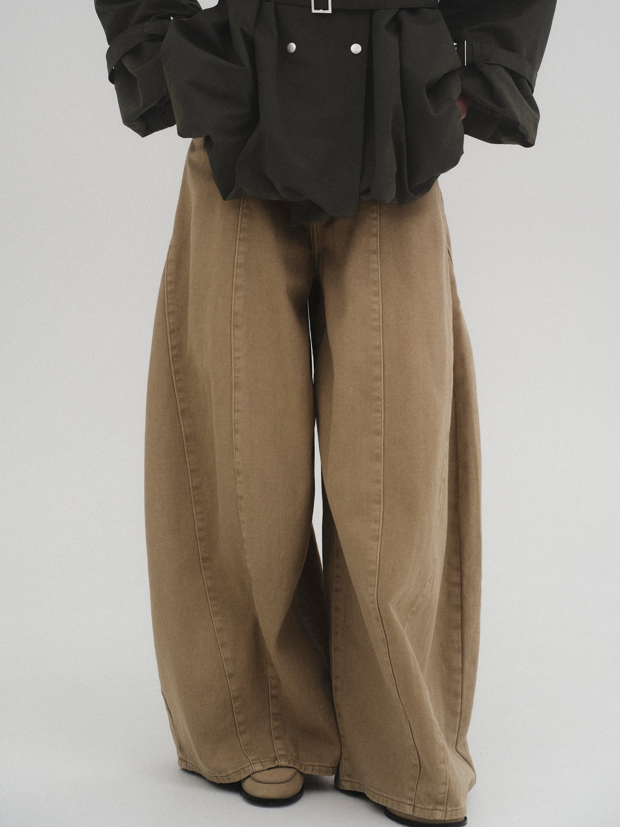 Wide Paneled Jeans, Beige