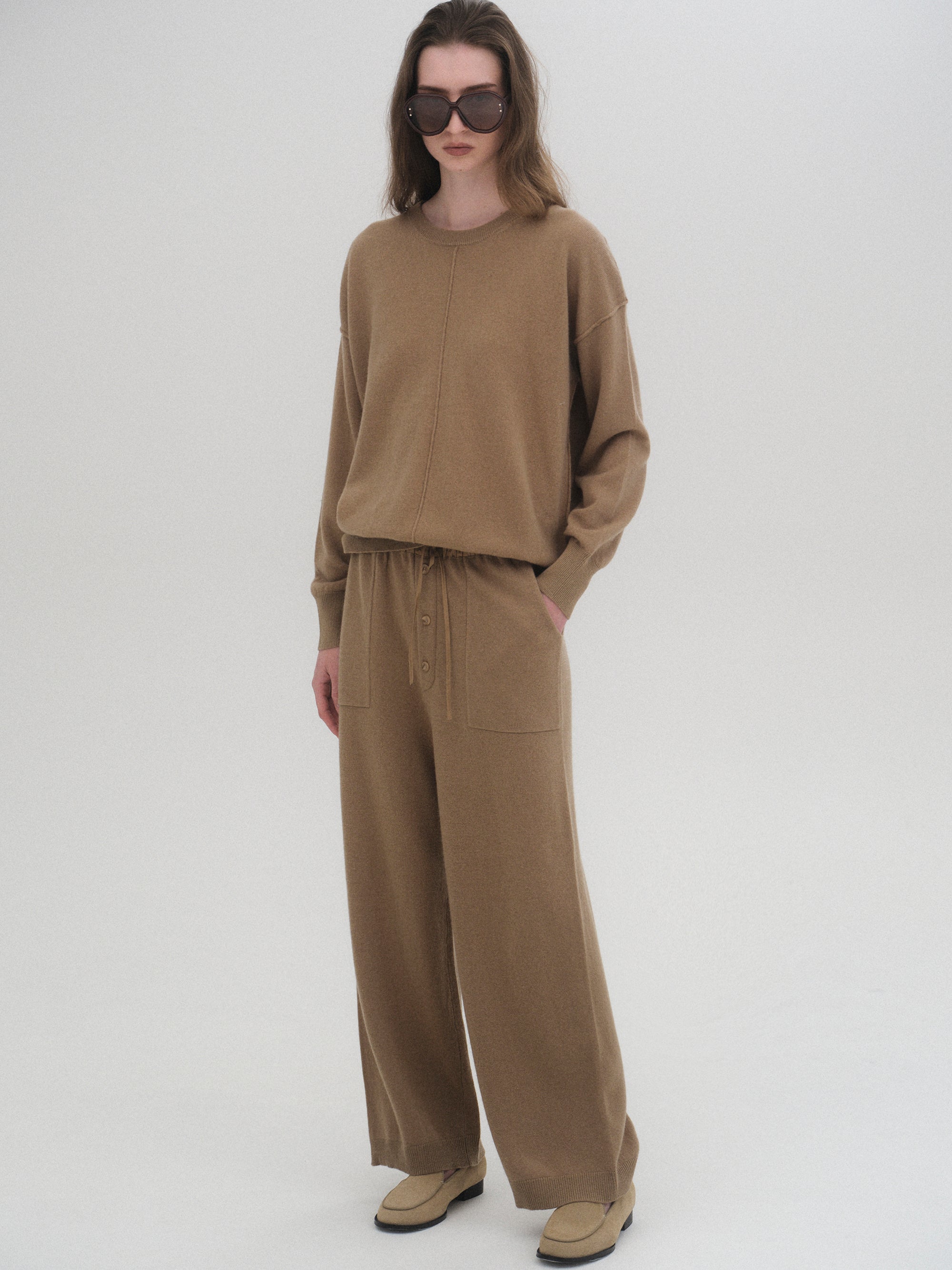Round-Neck Wool Top, Brown