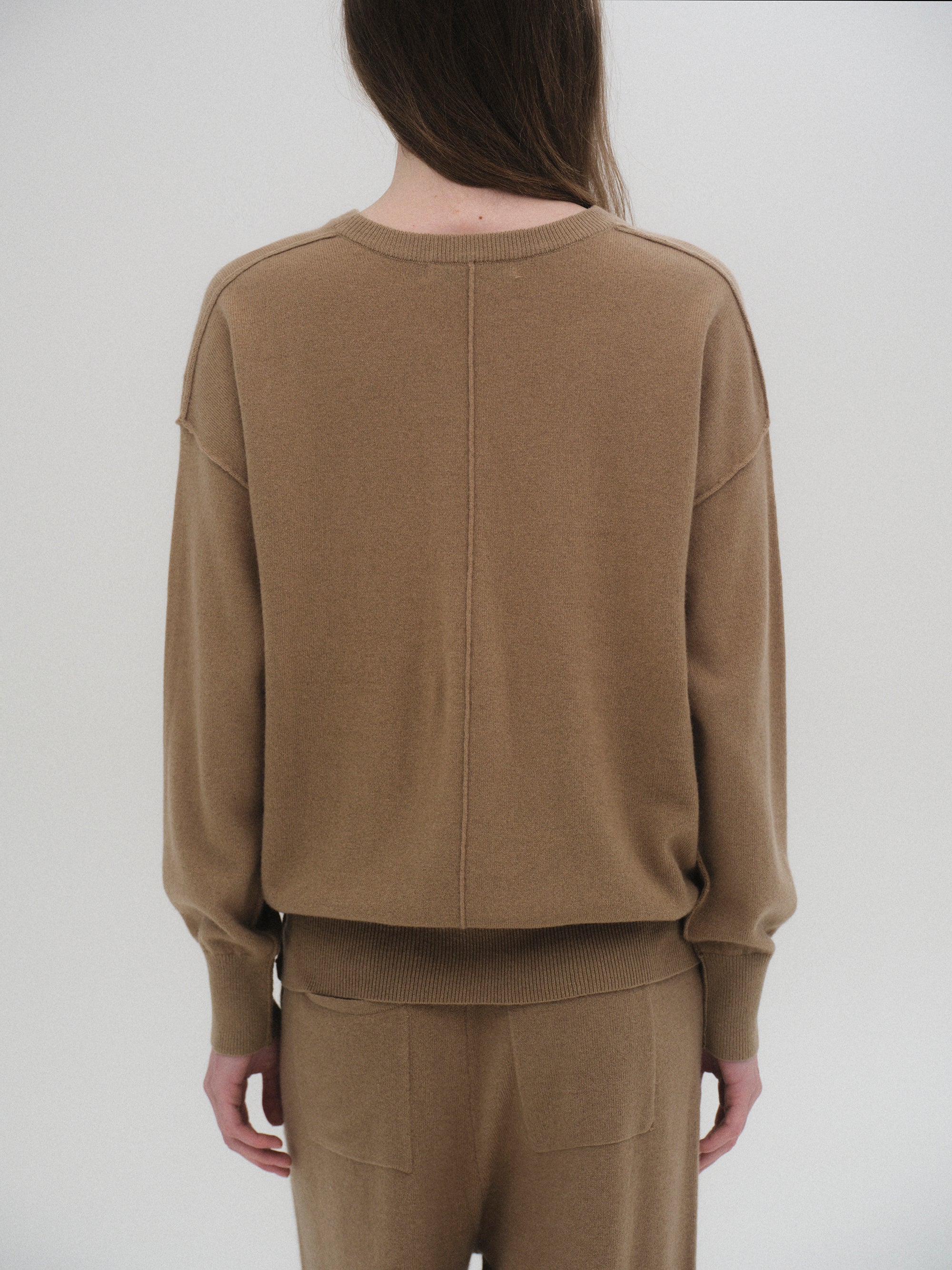 Round-Neck Wool Top, Brown