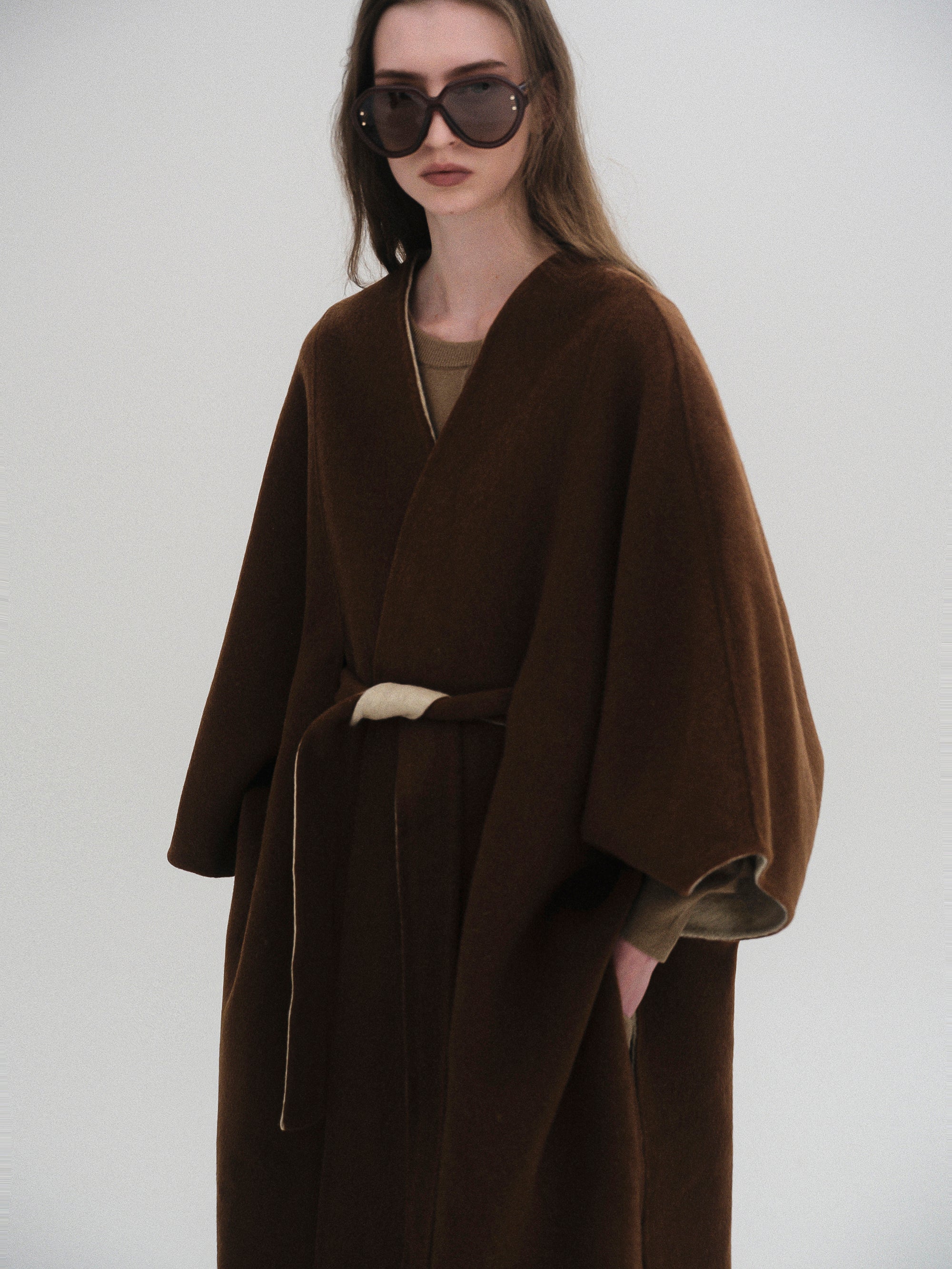 Wool Felt Cape Coat, Brown