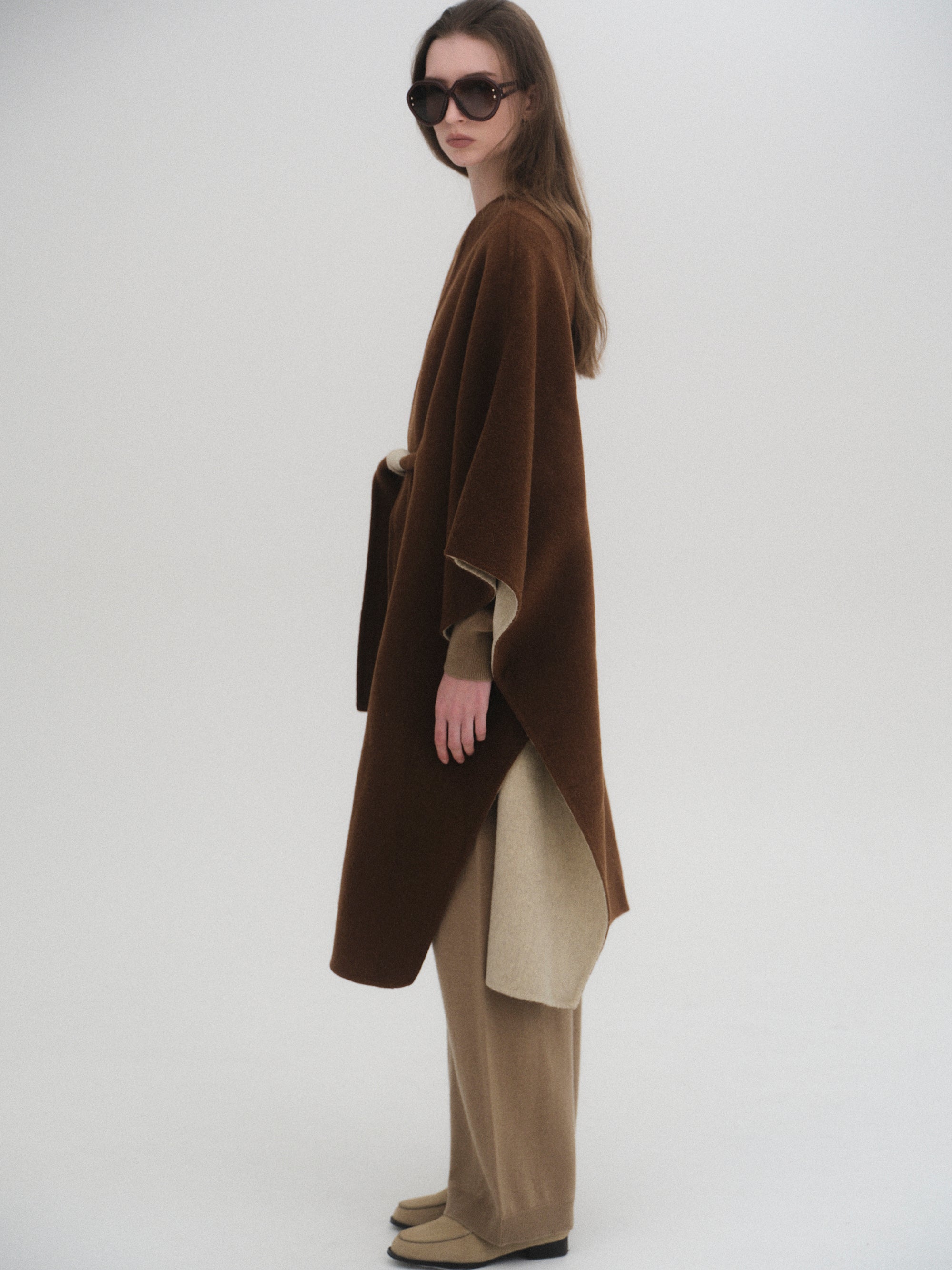 Wool Felt Cape Coat, Brown