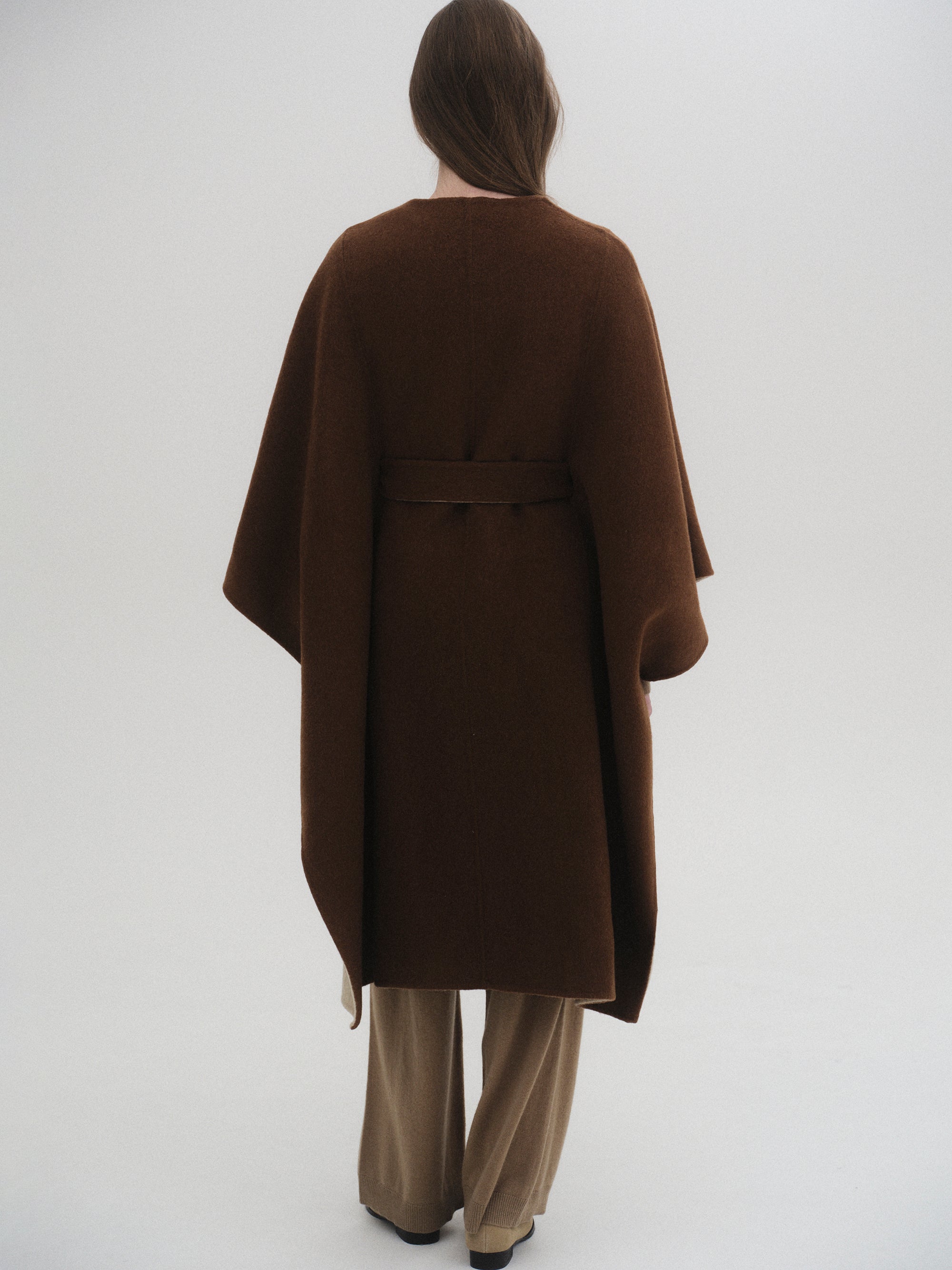 Wool Felt Cape Coat, Brown