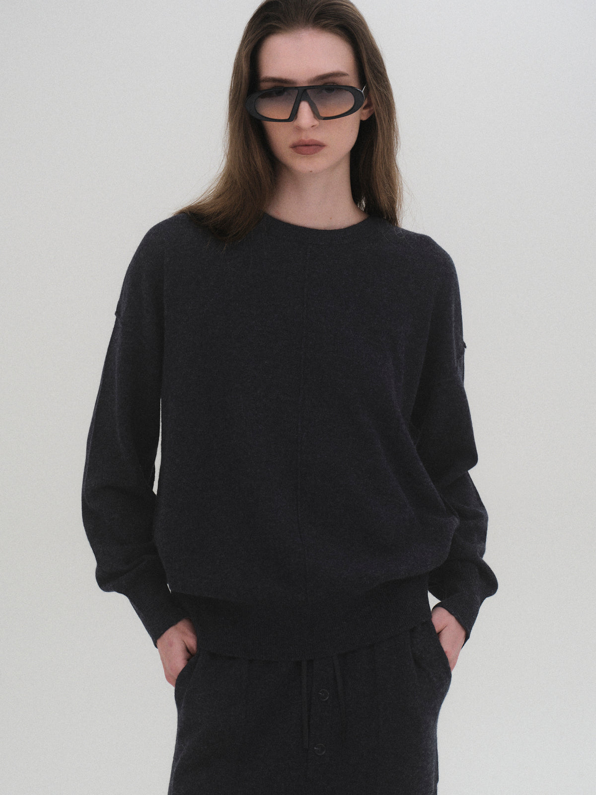 Pama Round-Neck Wool Top, Black