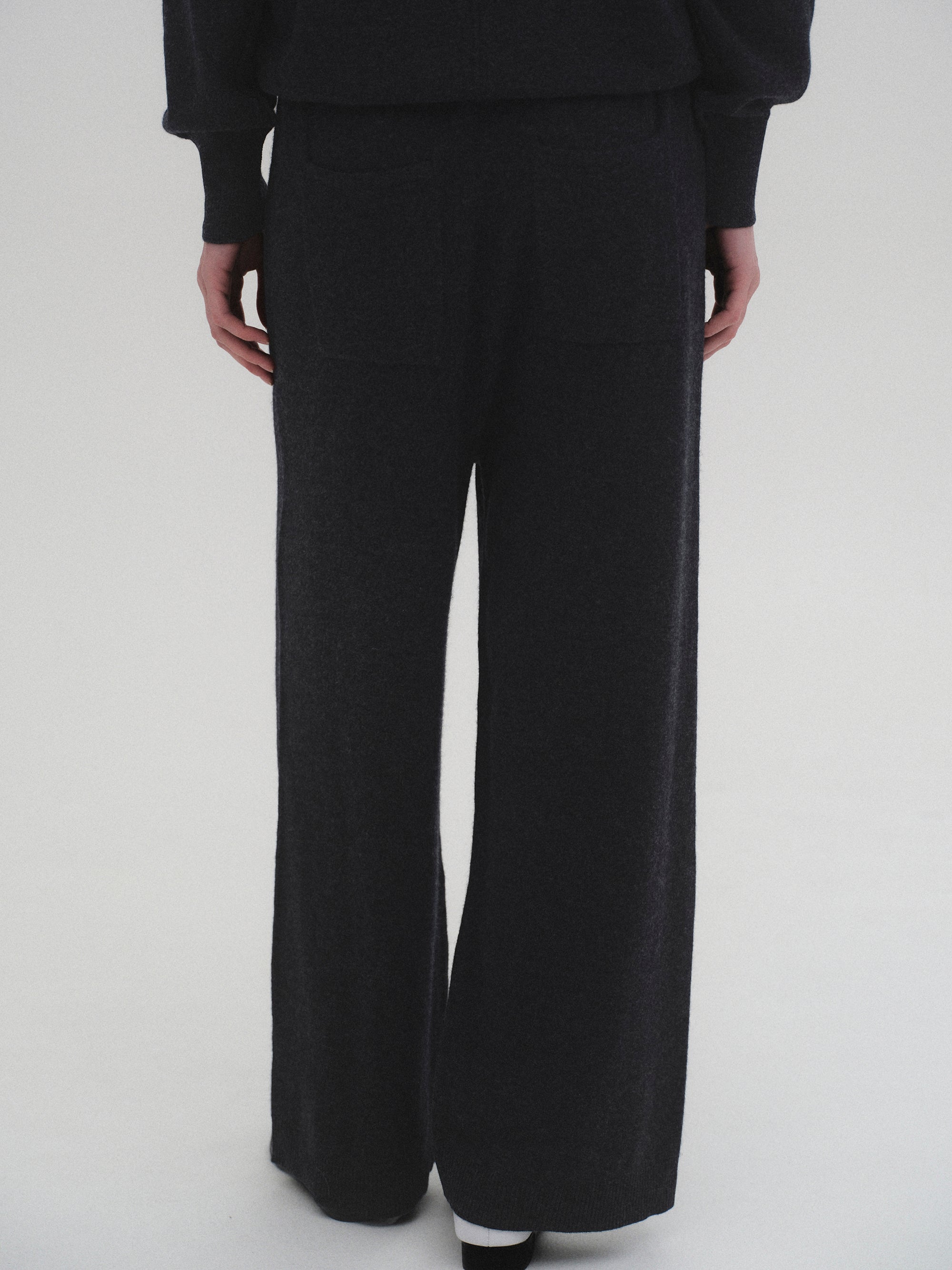 Elastic Waist Wool Pants, Black