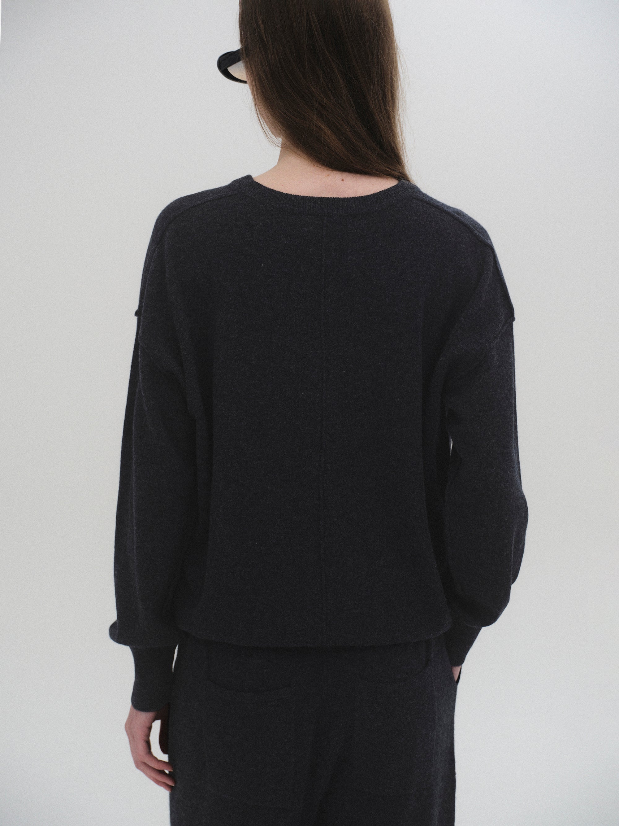 Round-Neck Wool Top, Black