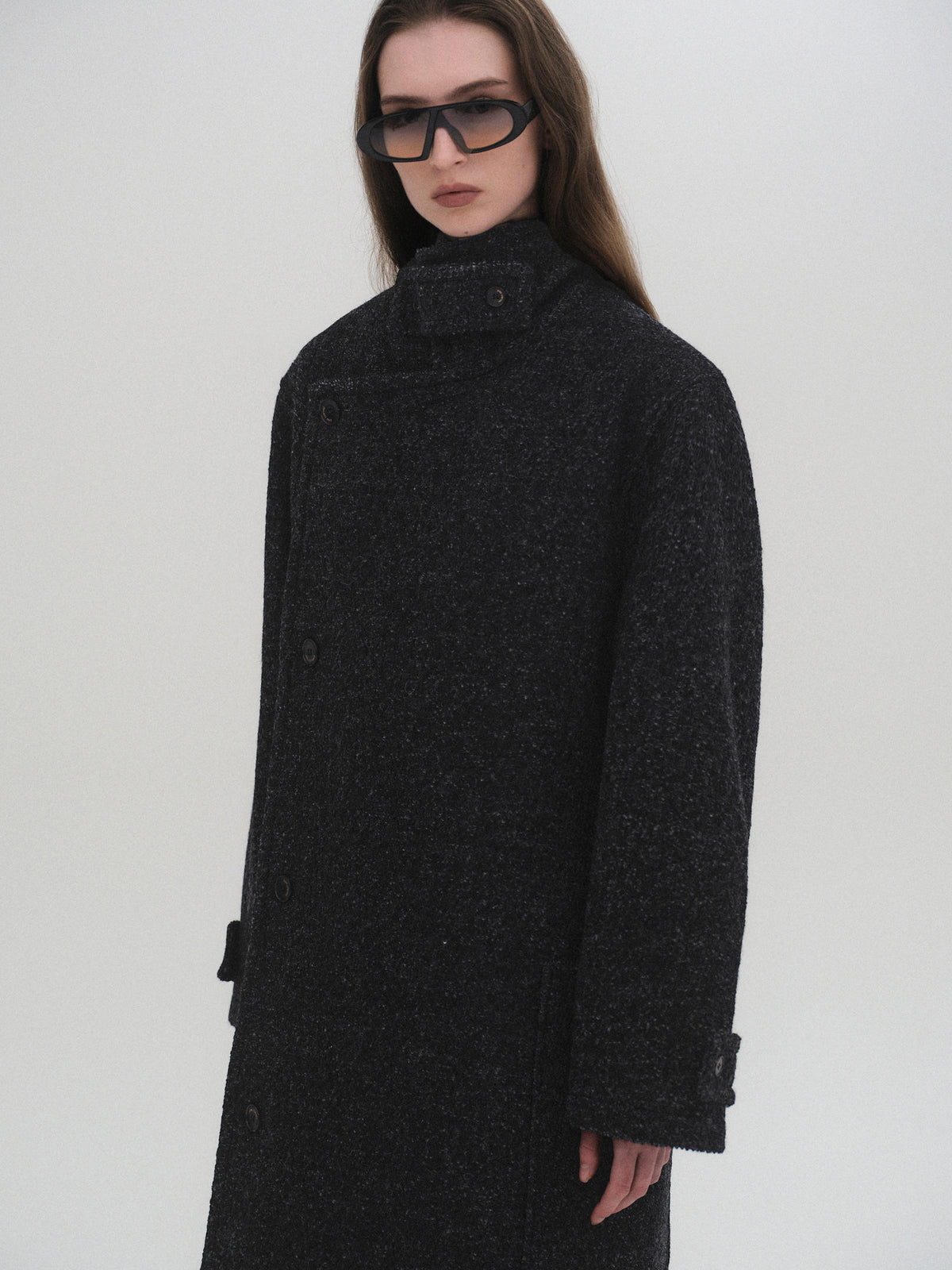 Pima Belted Wool Trench Coat, Charcoal