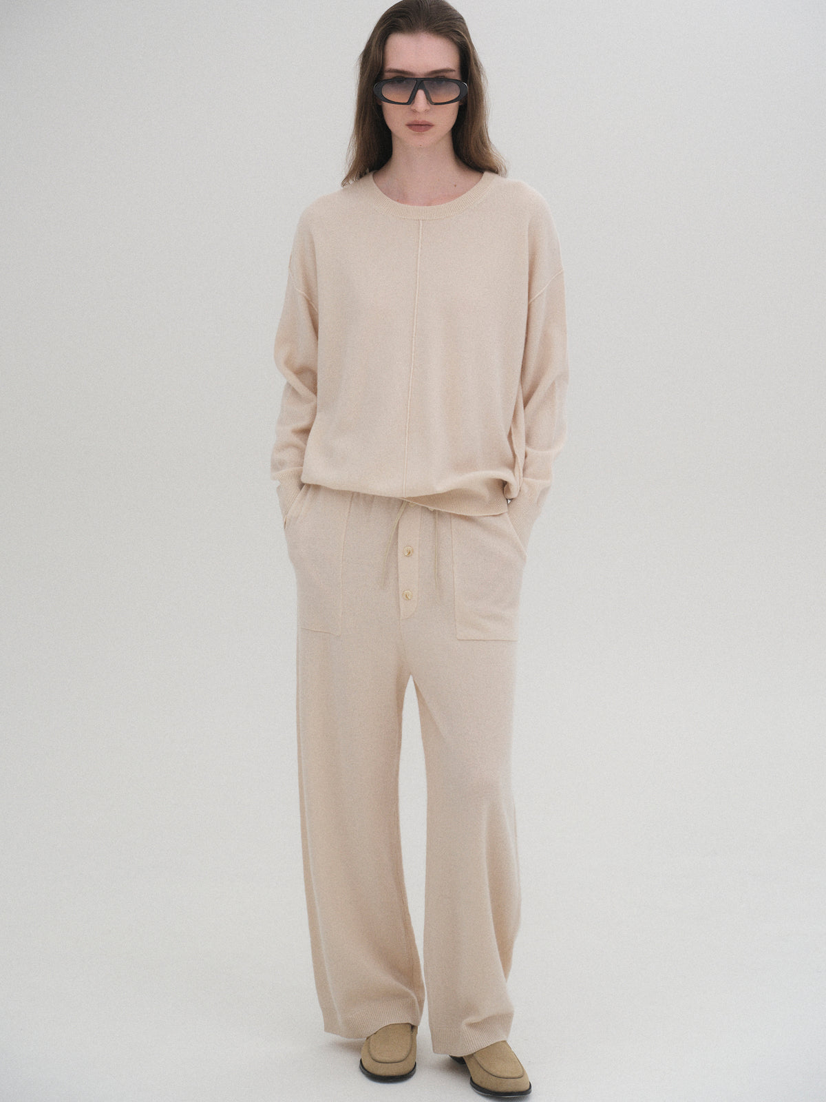 Pama Round-Neck Wool Top, Ivory