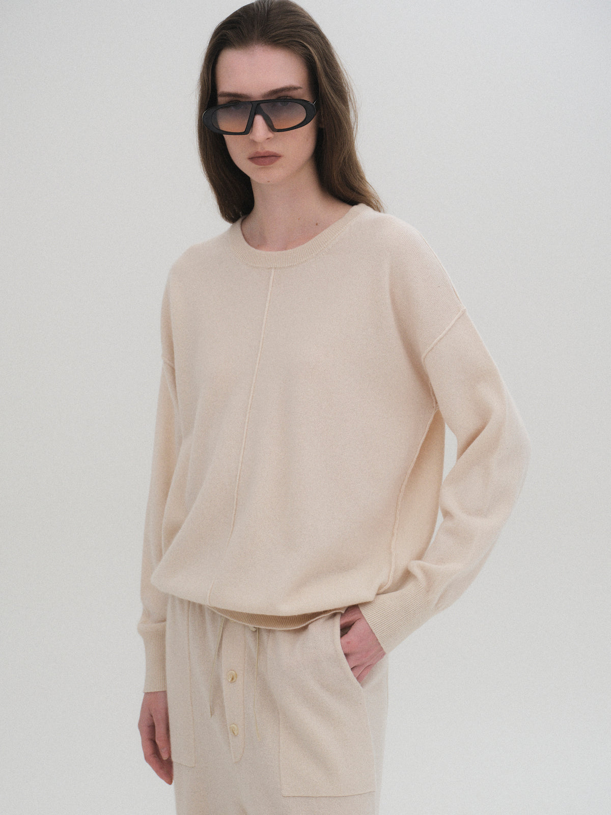 Pama Round-Neck Wool Top, Ivory