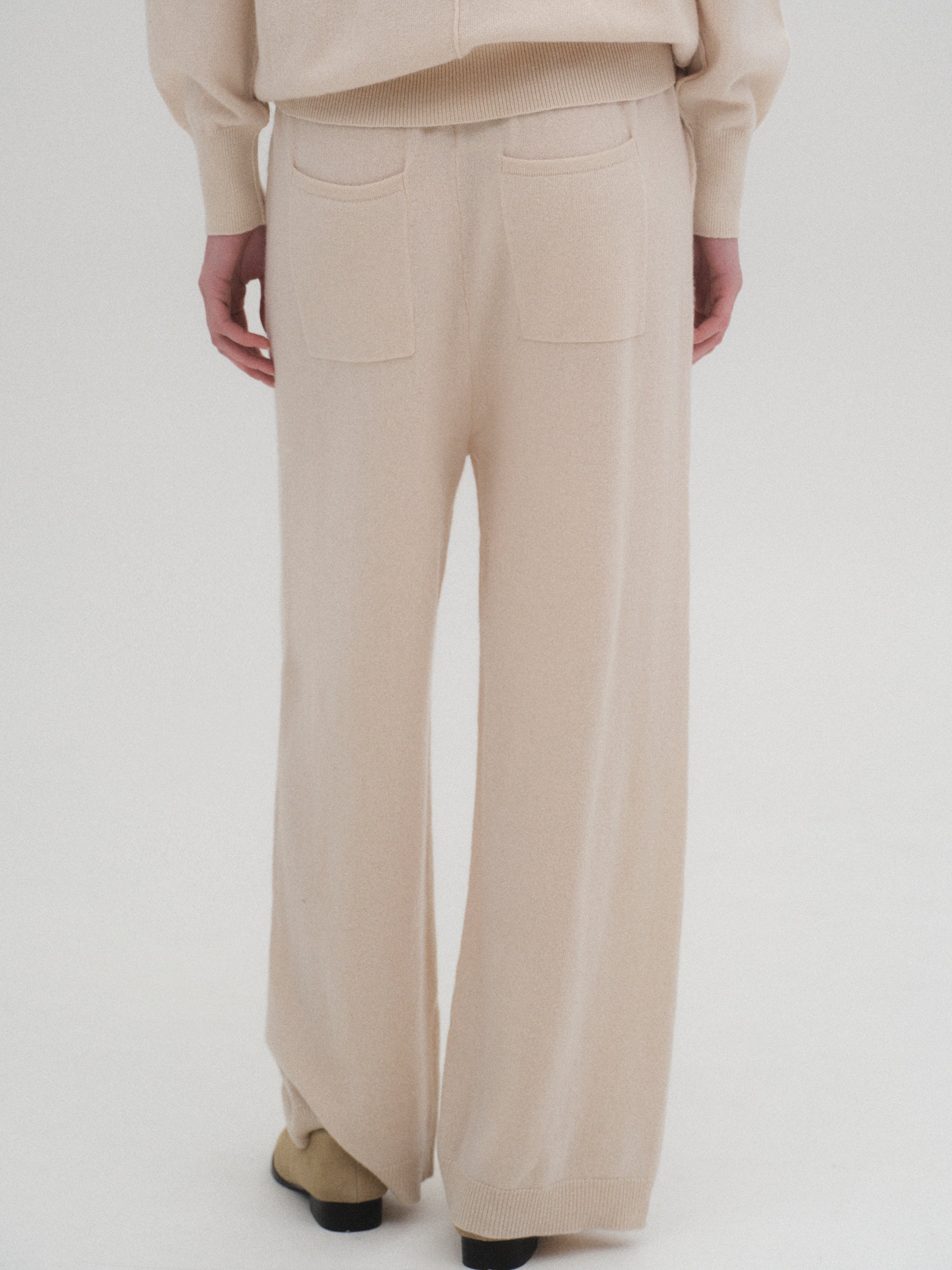Elastic Waist Wool Pants, Ivory