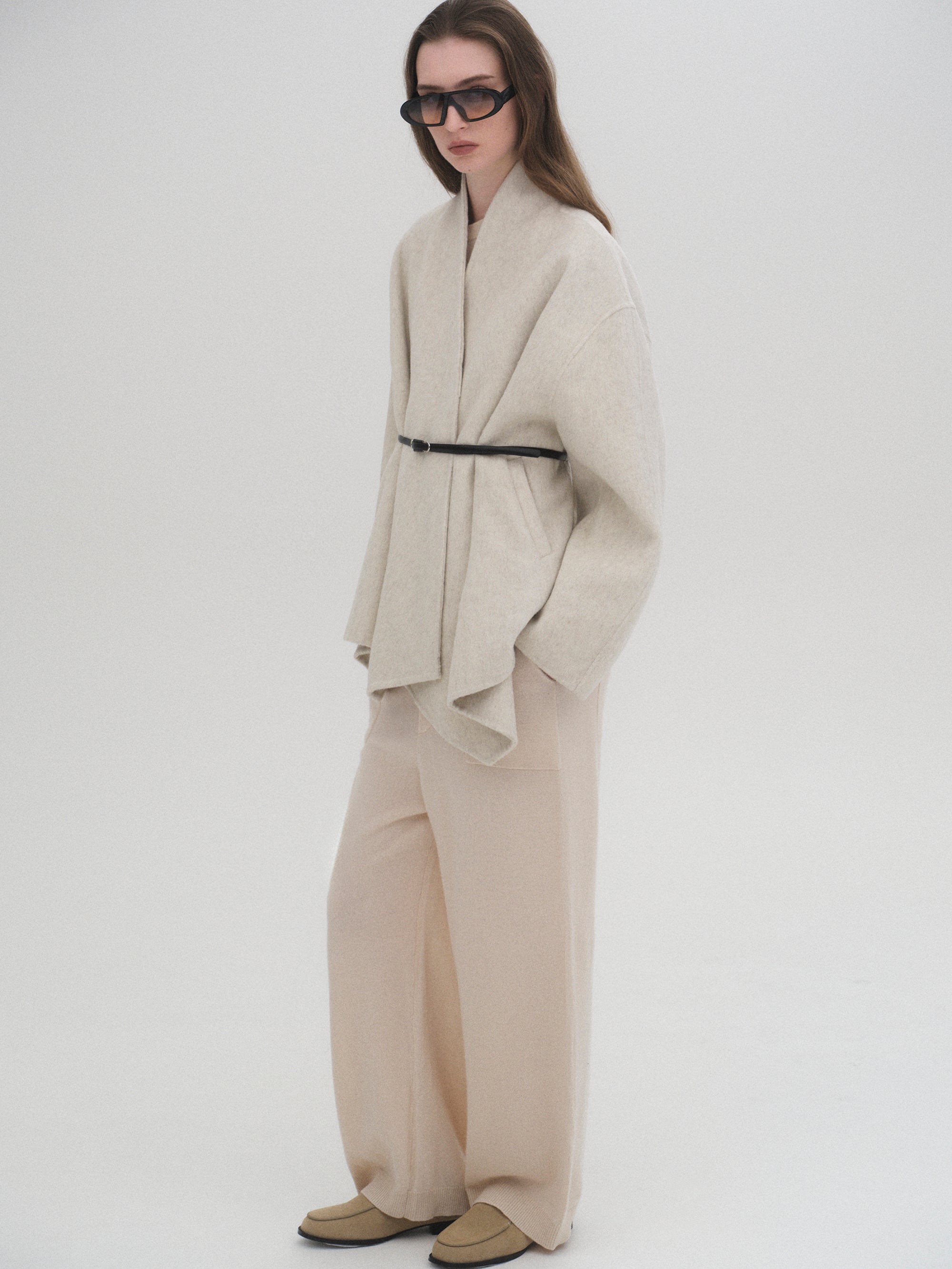 Elastic Waist Wool Pants, Ivory