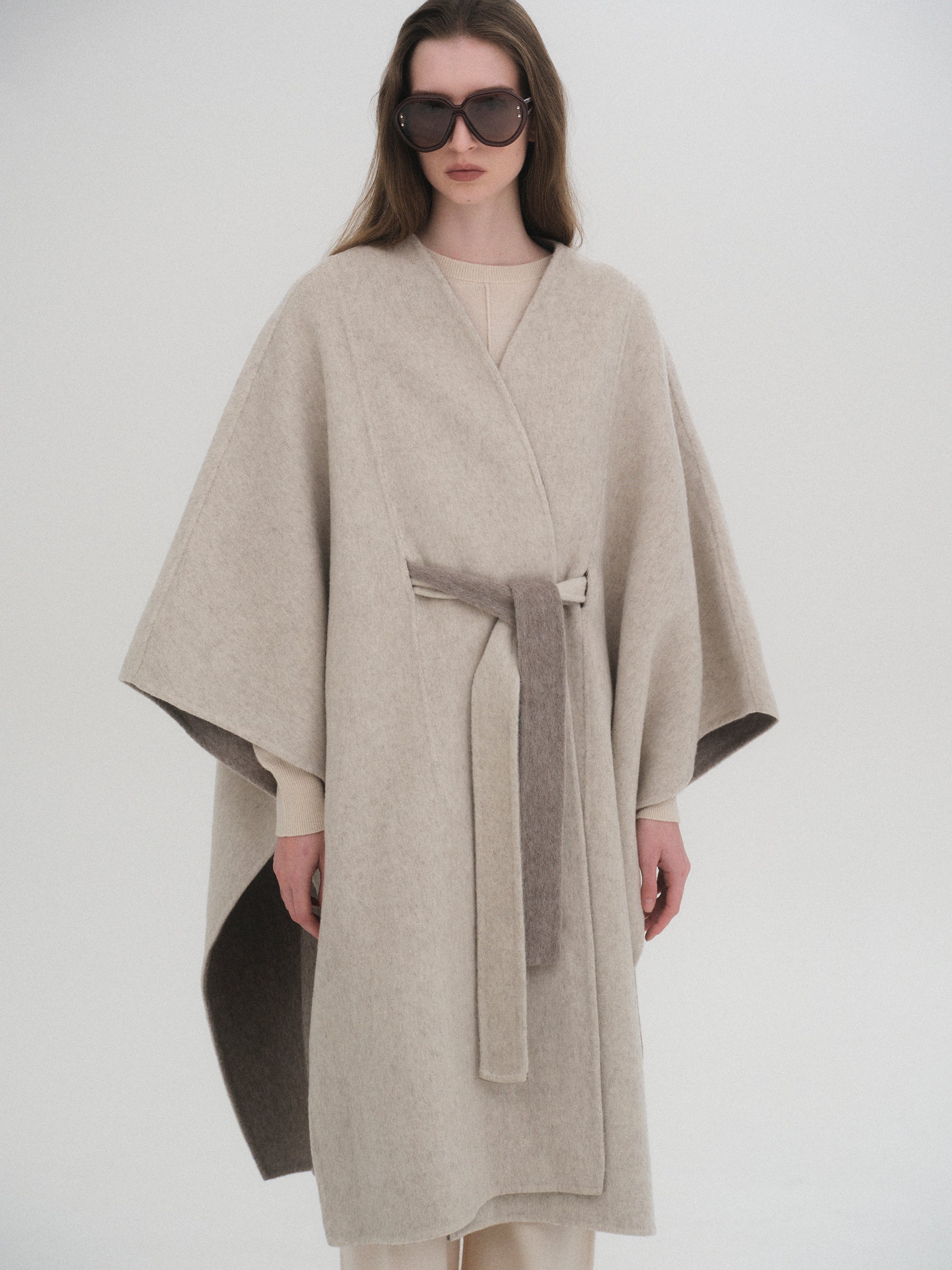 Wool Felt Cape Coat, Oat